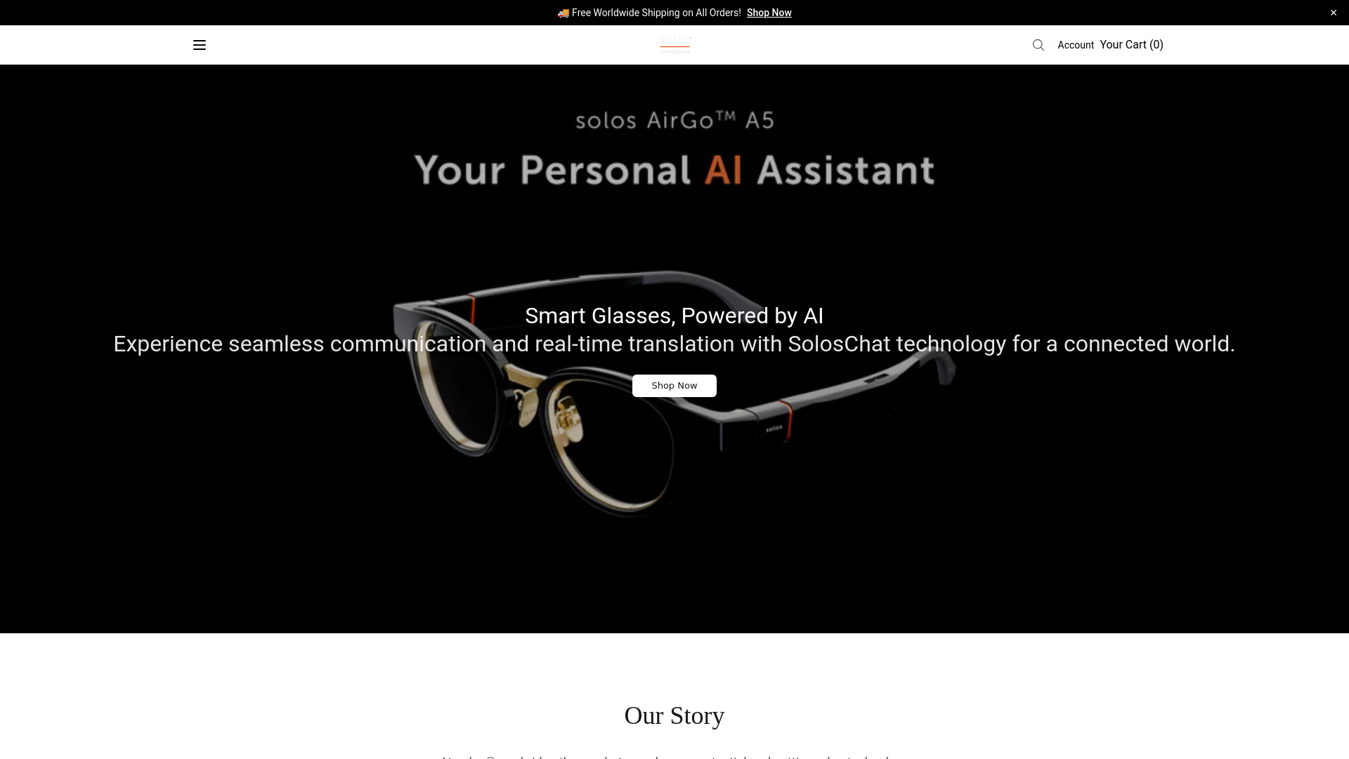 website screenshot of https://buysolosglasses.shop/