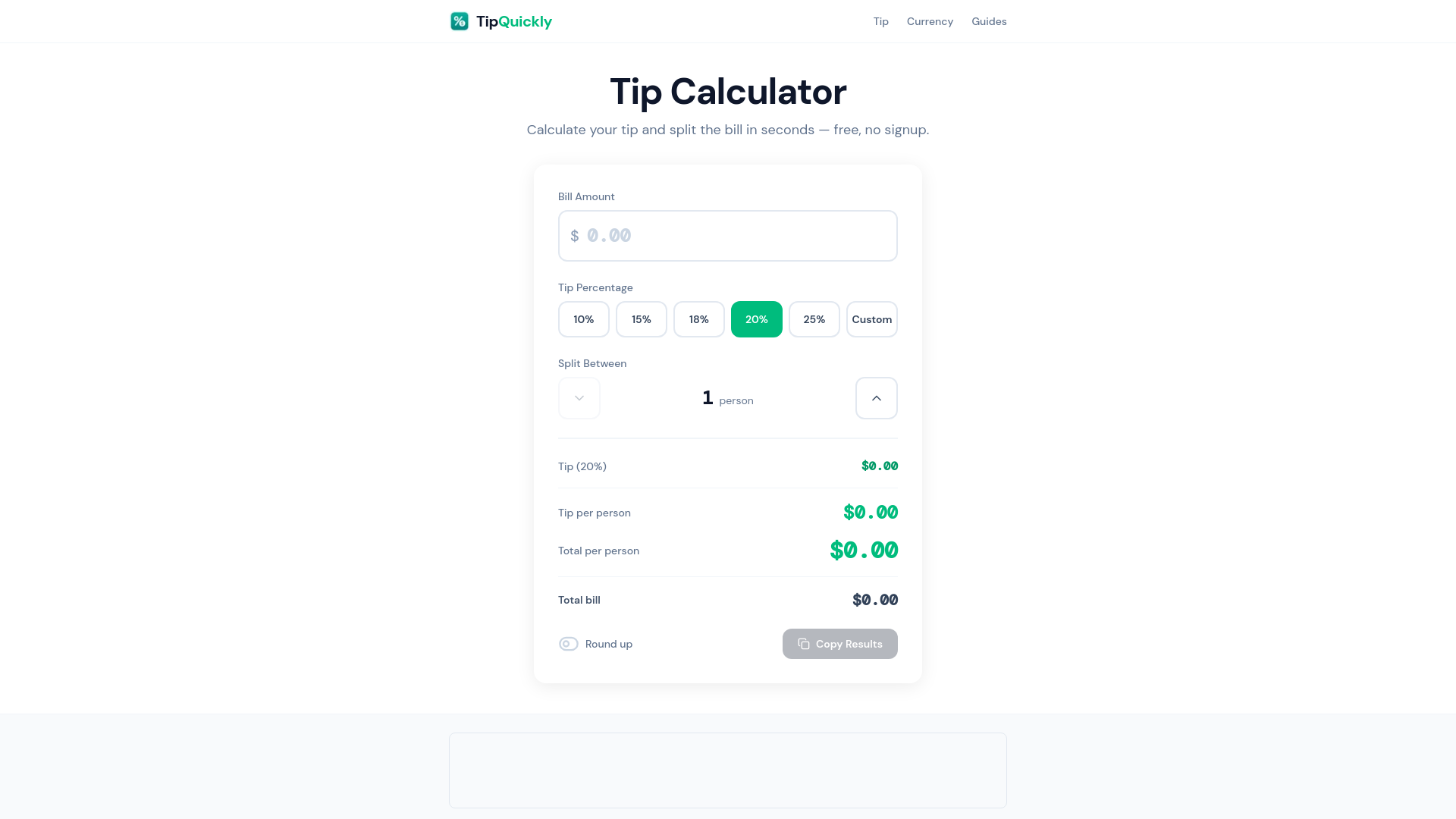 website screenshot of https://tipquickly.com/