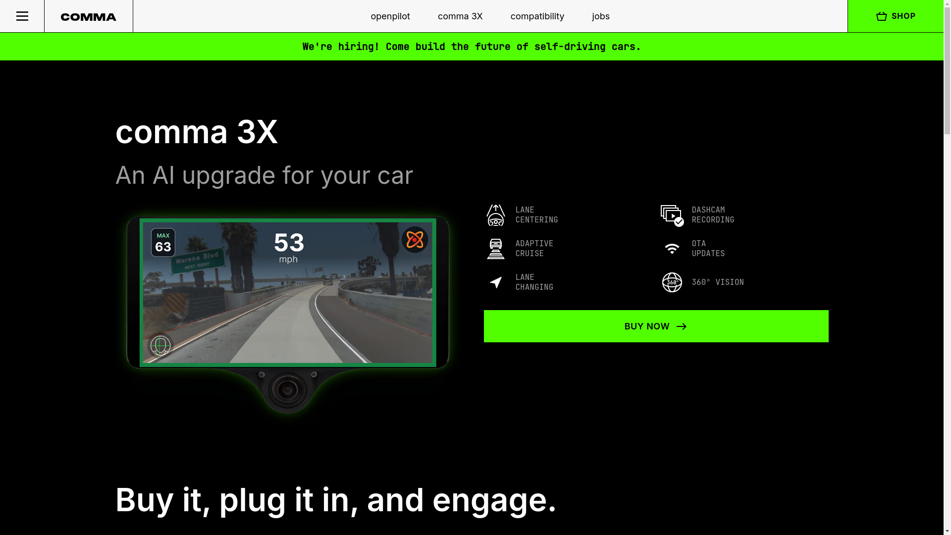 website screenshot of https://comma.ai/
