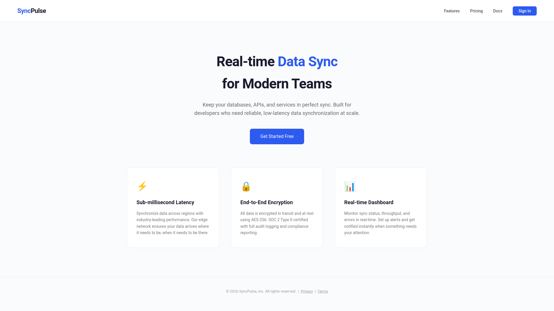 website screenshot of https://syncpulse.org/