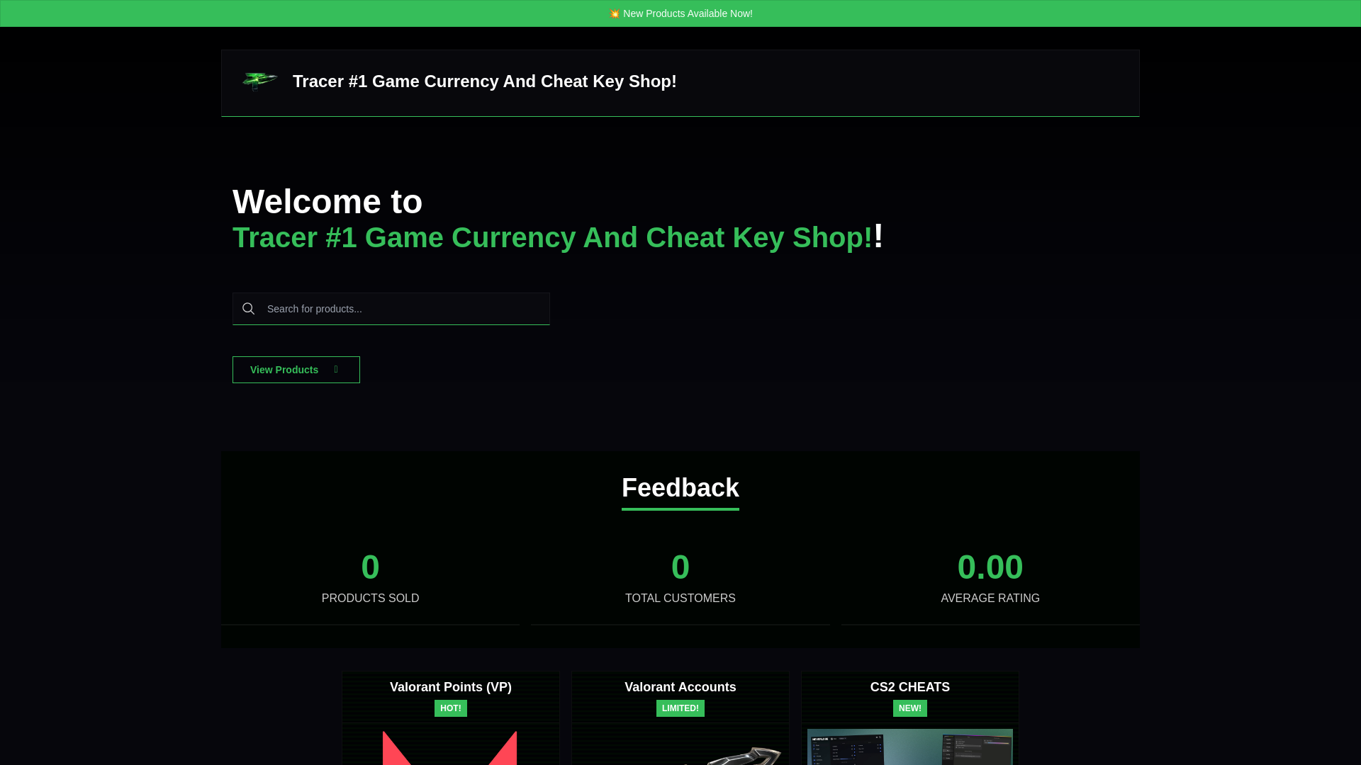 website screenshot of https://tracerproducts.cc/