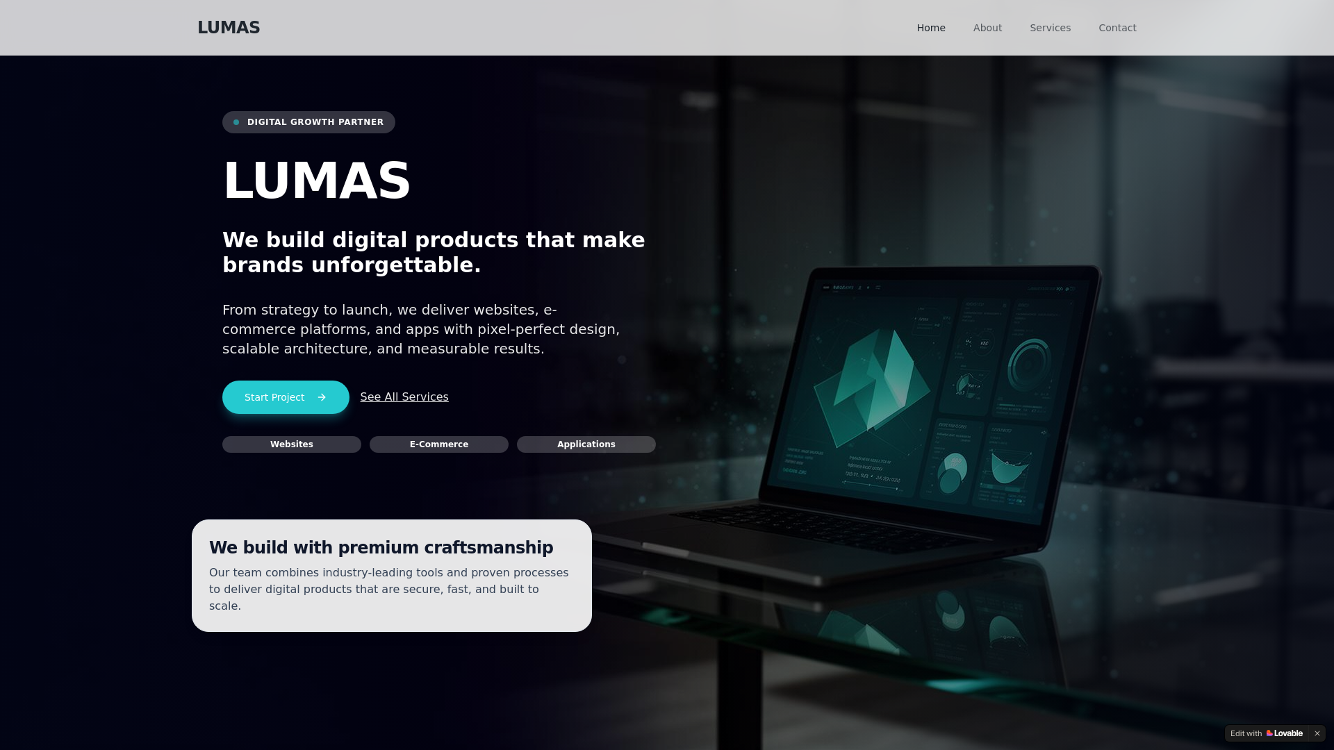 website screenshot of https://lumas-development.com/