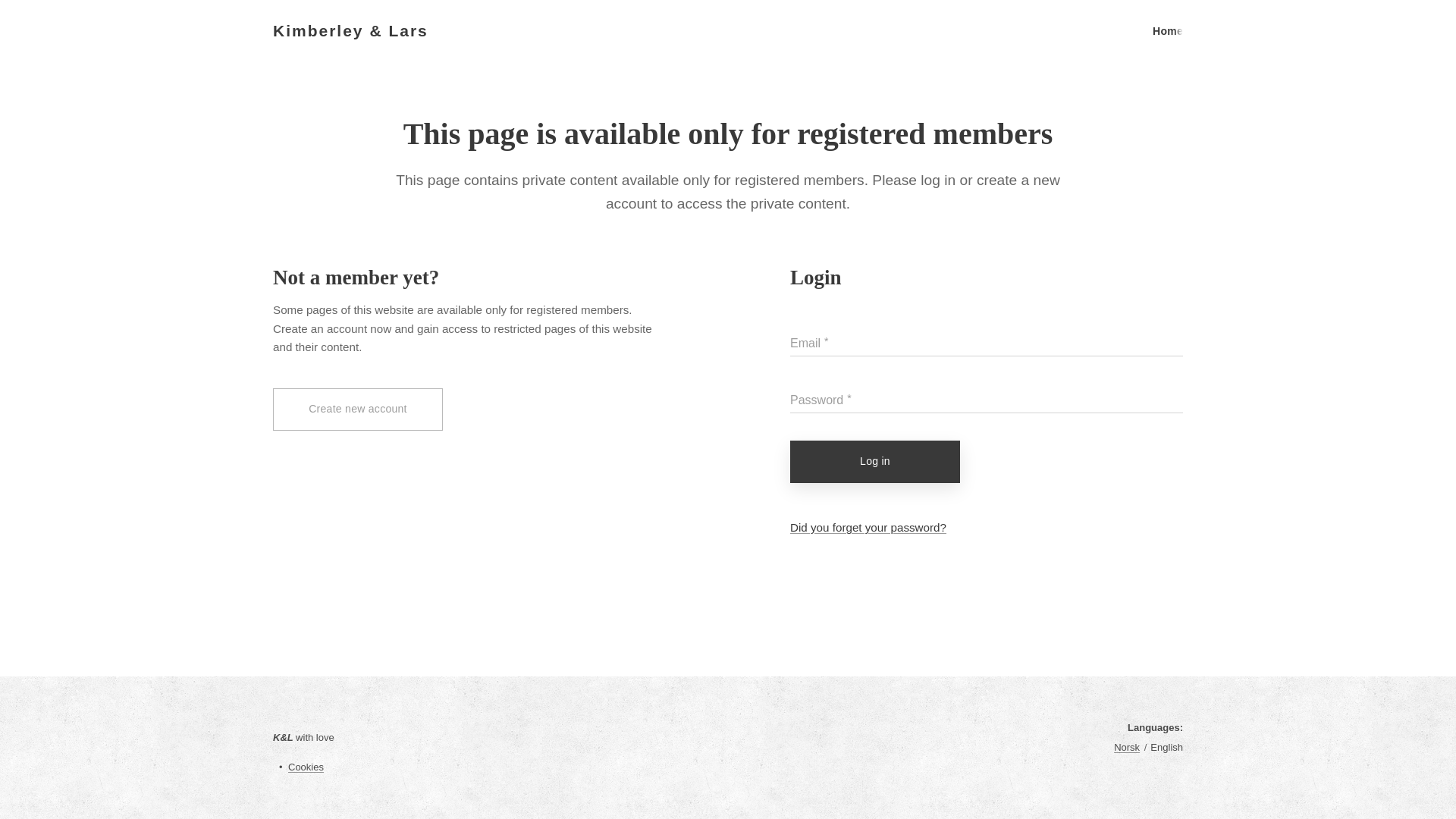 website screenshot of https://kimberleyandlars.com/