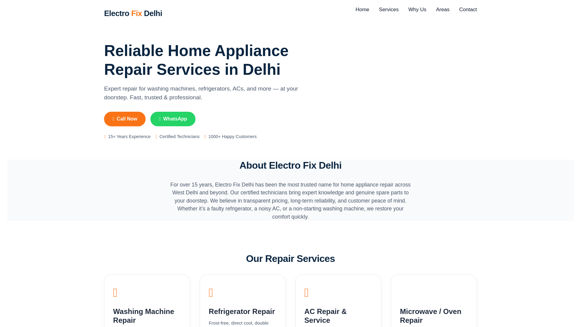 website screenshot of https://electrofixdelhi.com