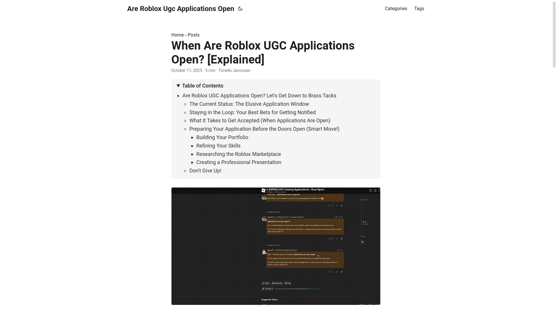 website screenshot of https://are-roblox-ugc-applications-open.pages.dev/