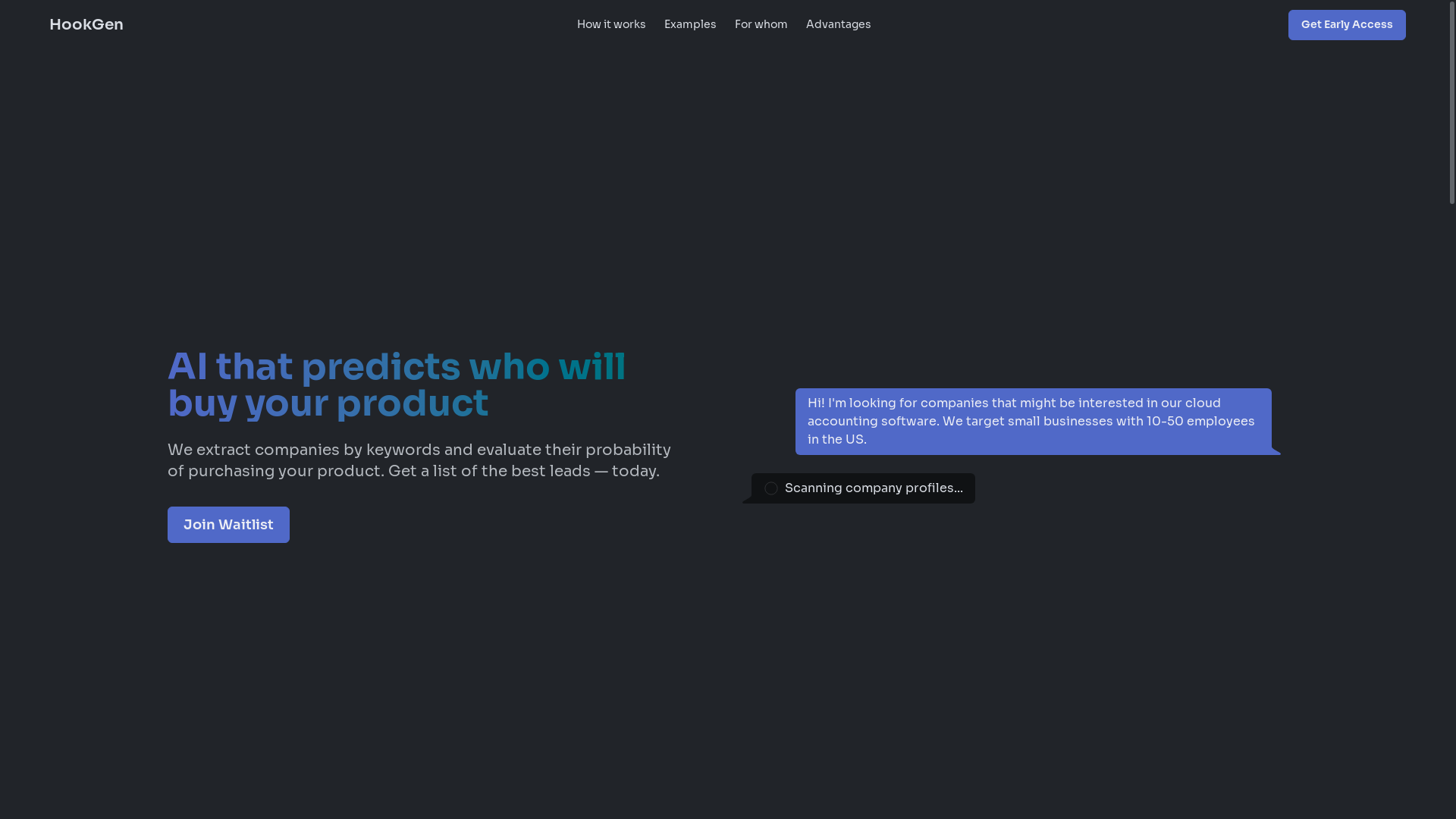 website screenshot of https://hookgen.io/