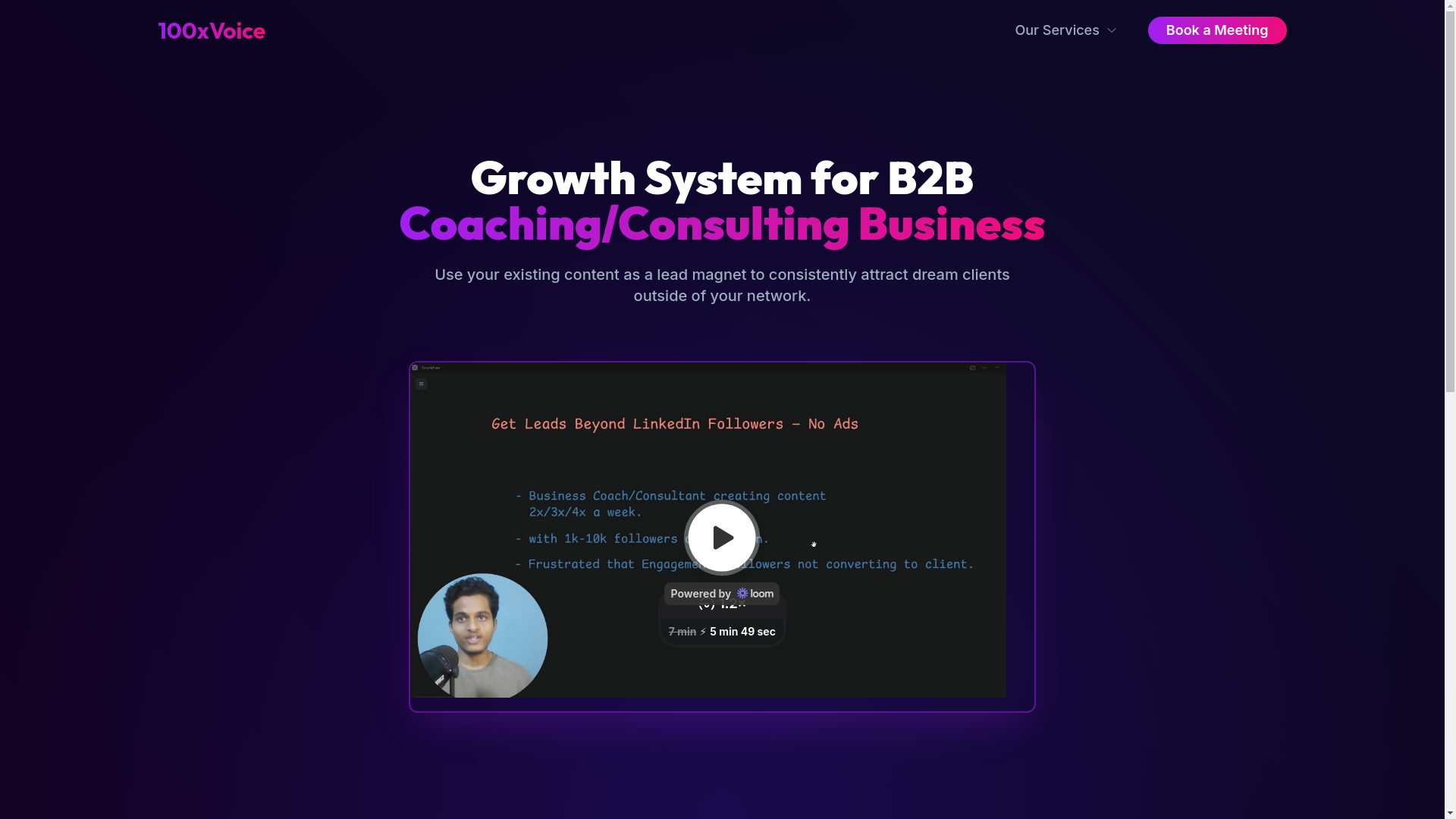 website screenshot of https://100voicex.com/