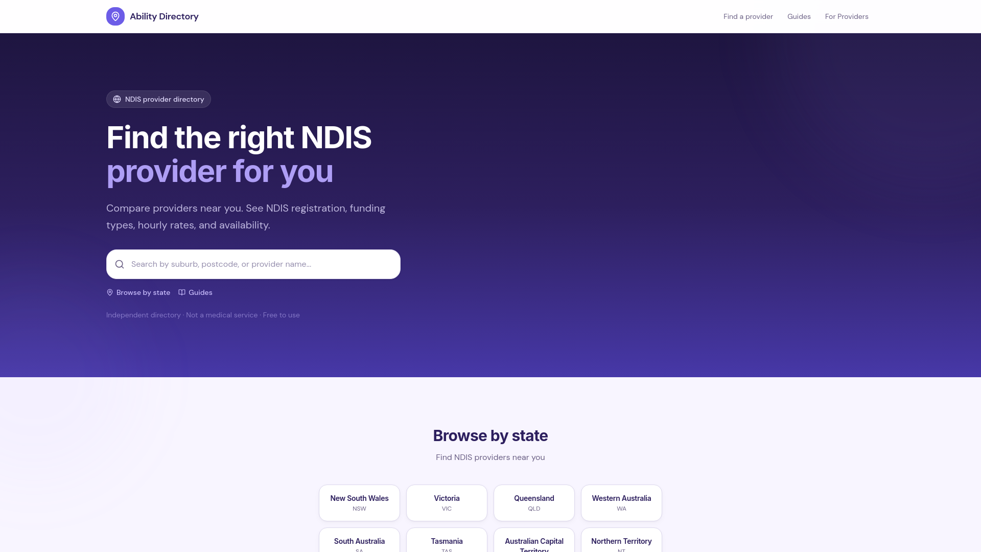 website screenshot of https://abilitydirectory.com