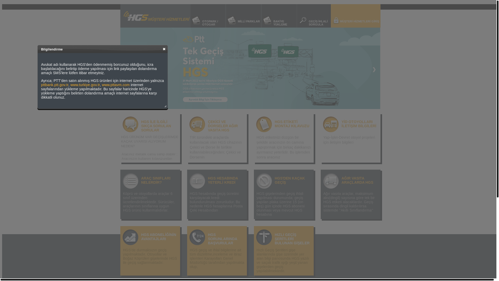 website screenshot of https://hgsmusteri.ptt.gov.tr/hgs.jsf