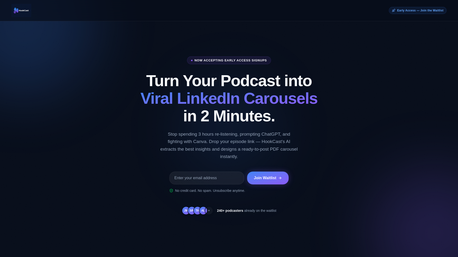website screenshot of https://hookcast.app/
