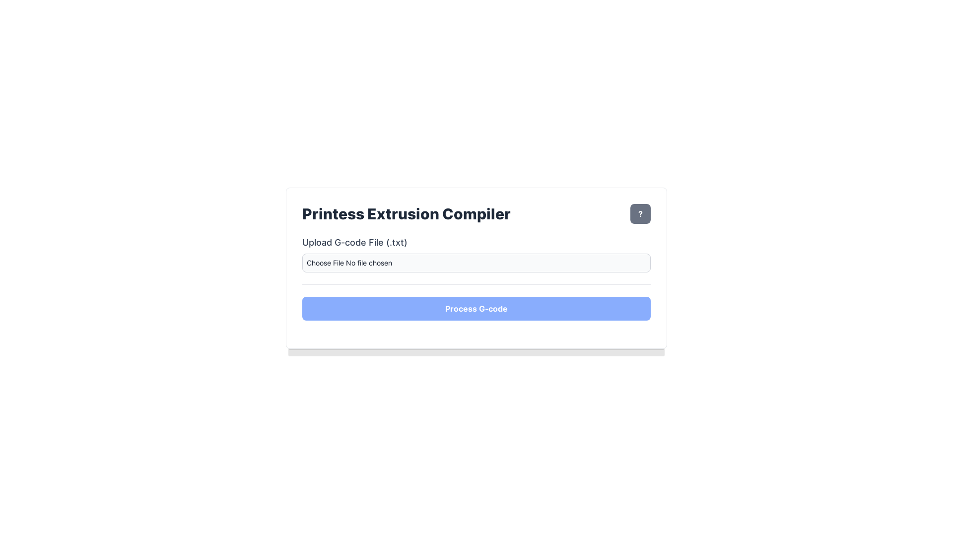 website screenshot of https://printess-extrusion-compiler.pages.dev/