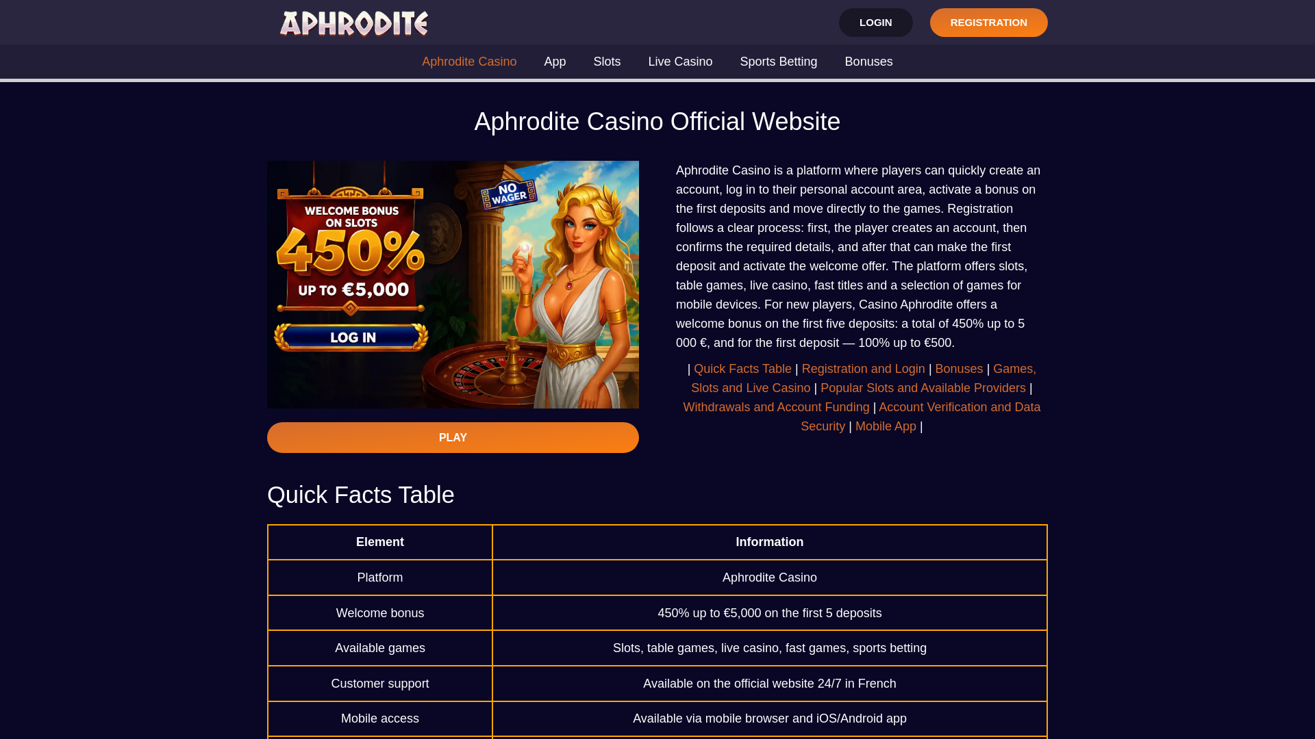 website screenshot of https://aphroditecasino777.com/