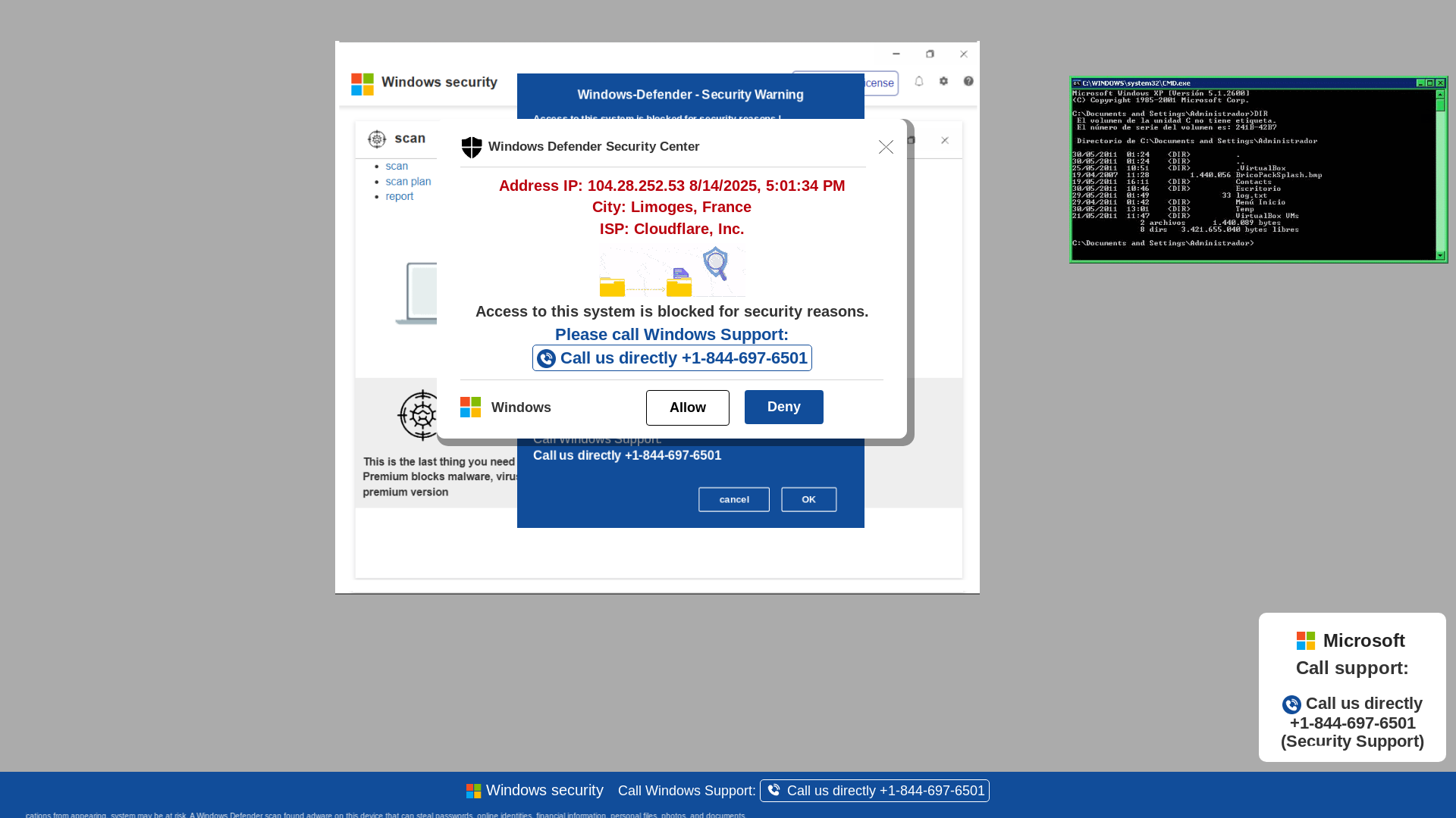 website screenshot of https://reoitwie3.z32.web.core.windows.net/wewebinfocodeinfo01Html/?bcda=1-844-697-6501