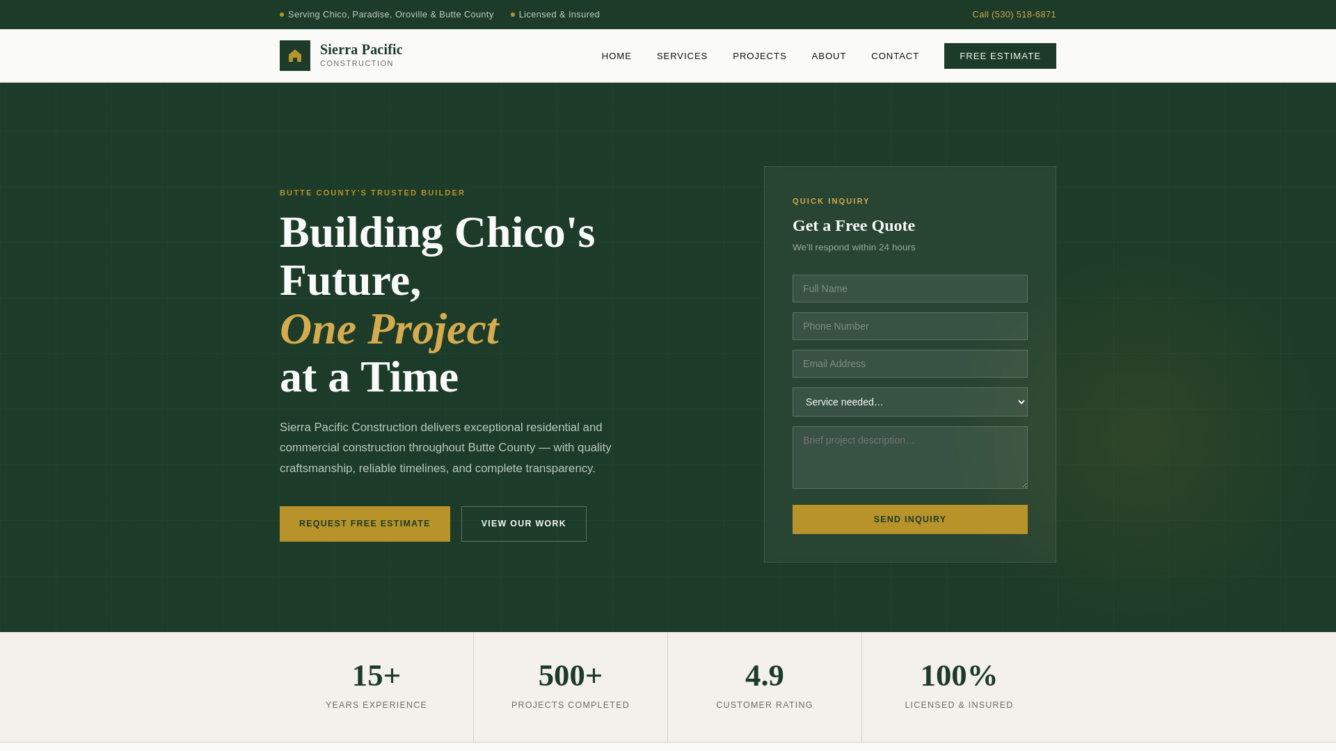 website screenshot of https://sierrapacificconstruction.org