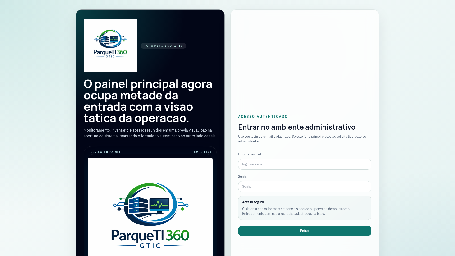 website screenshot of https://parqueti360gtic.com.br