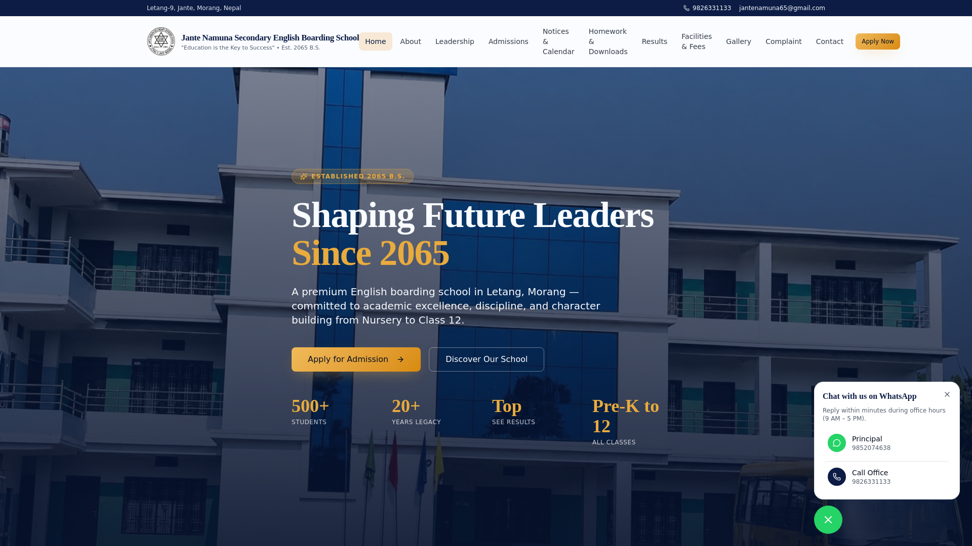 website screenshot of https://jantenamuna.edu.np/