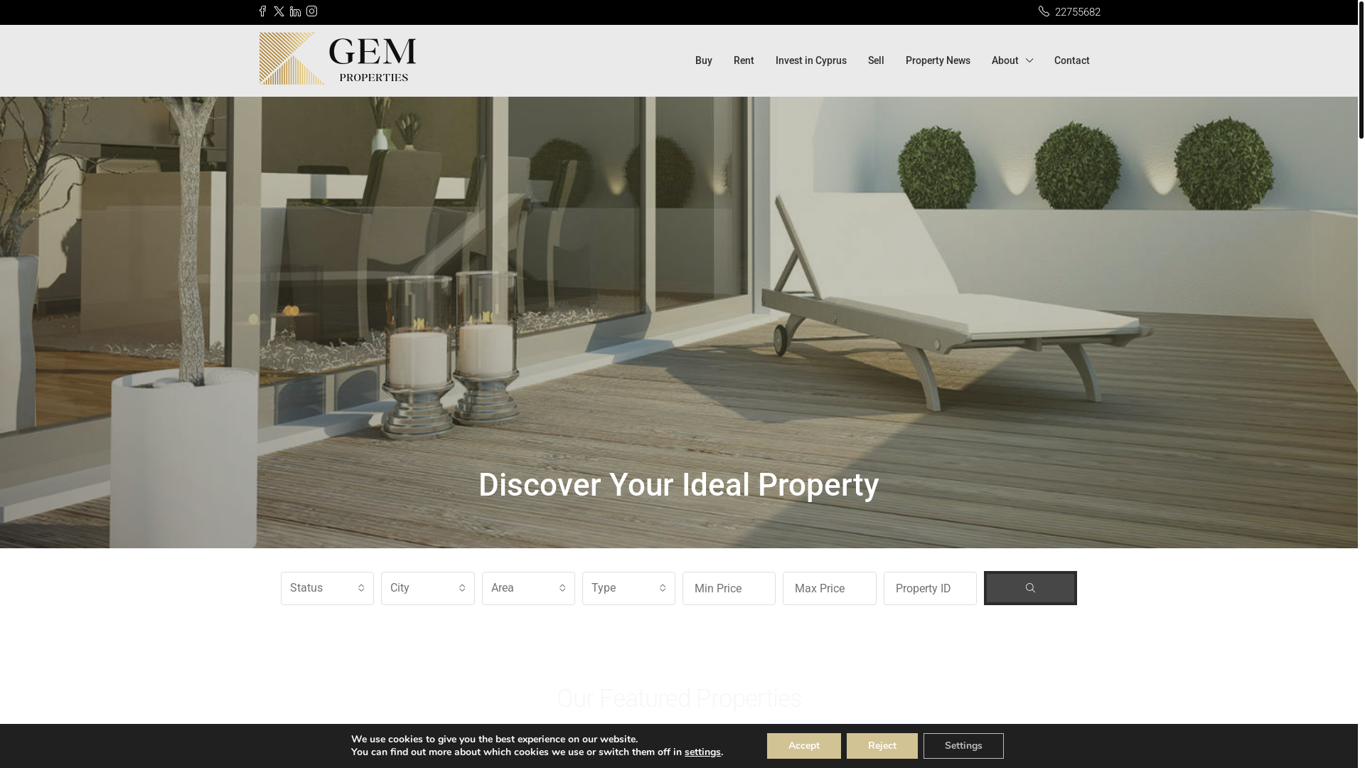 website screenshot of https://gem-propertiescy.com