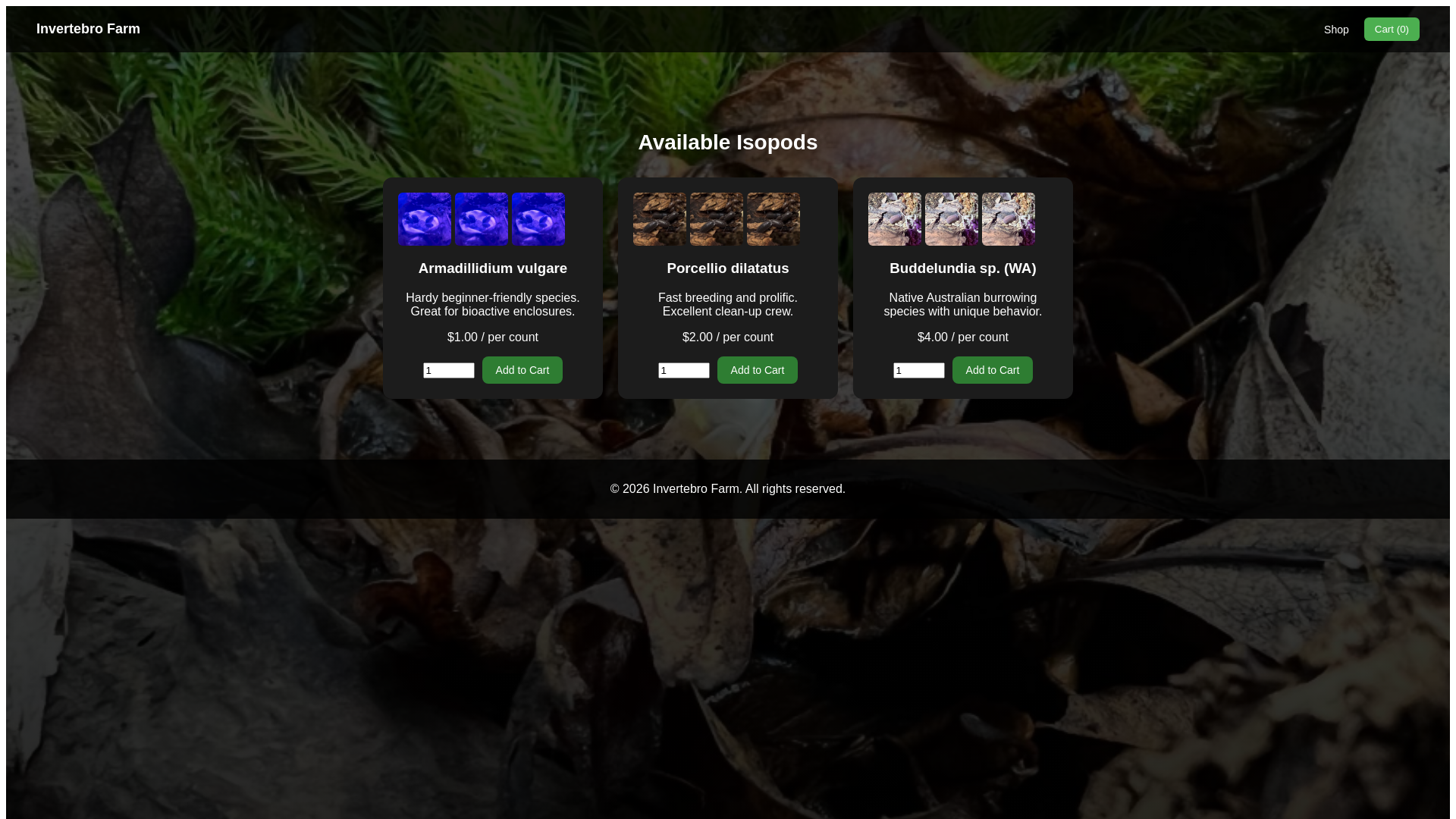 website screenshot of https://invertebrofarm.online/