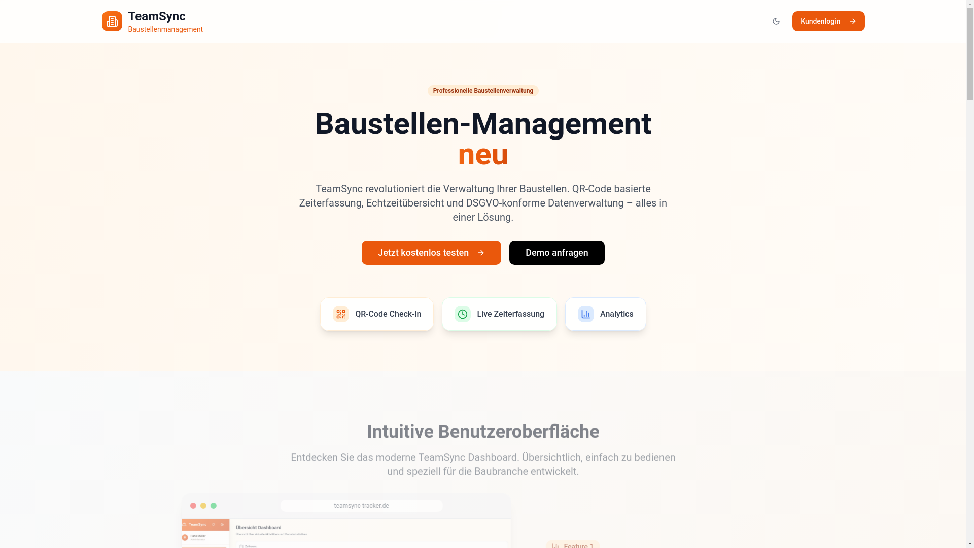 website screenshot of https://teamsync-tracker.de/