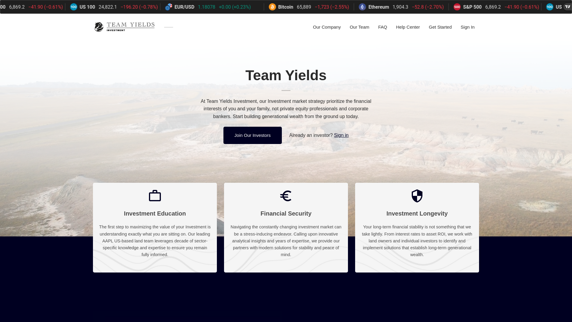 website screenshot of https://teamyields.com/