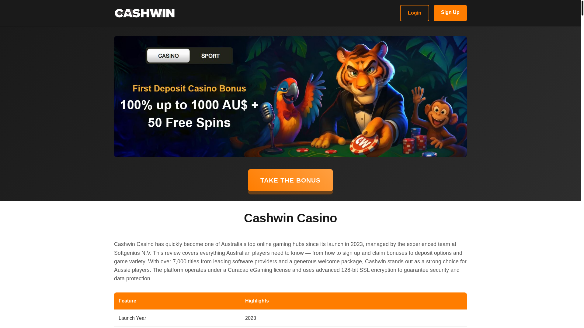 website screenshot of https://cashwincasinoau.com/