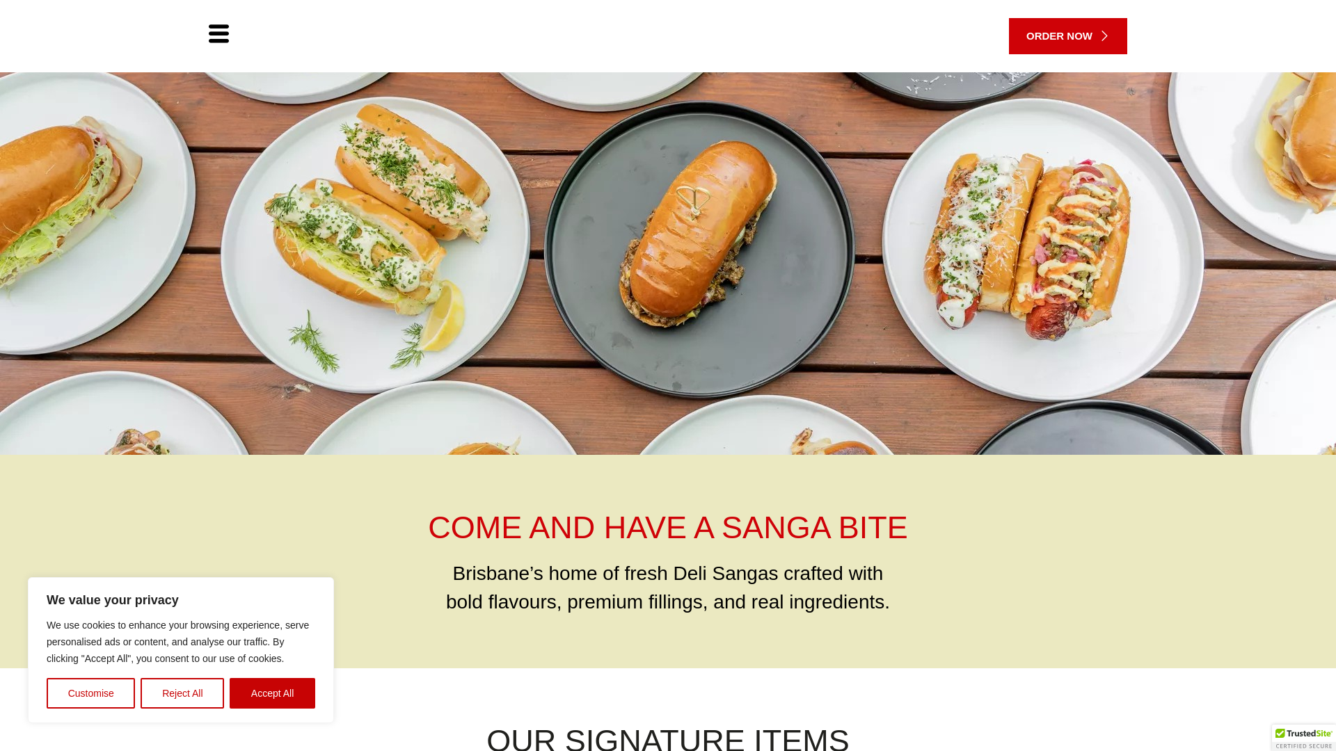 website screenshot of https://sangabites.com.au