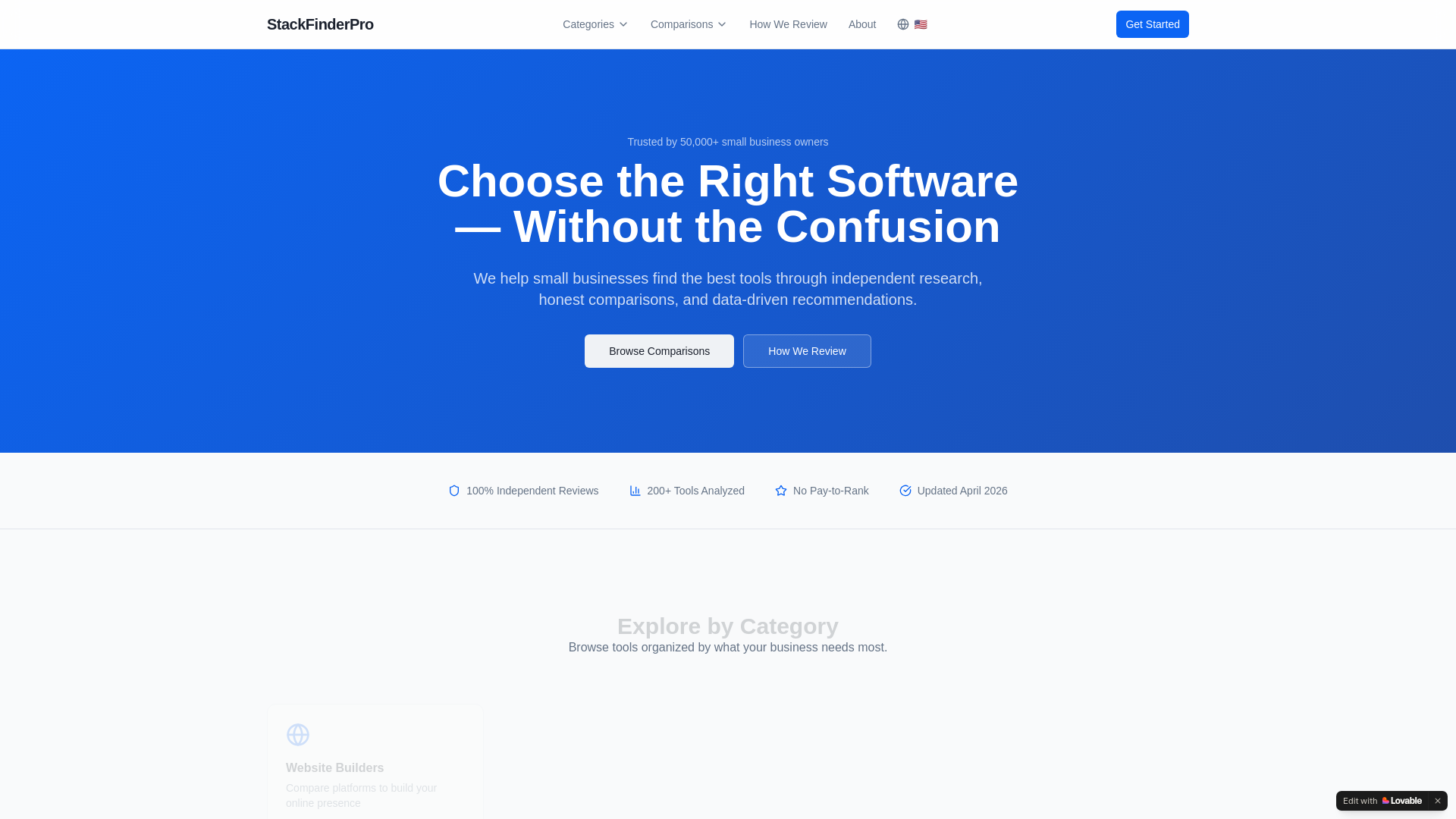 website screenshot of https://stackfinderpro.com/