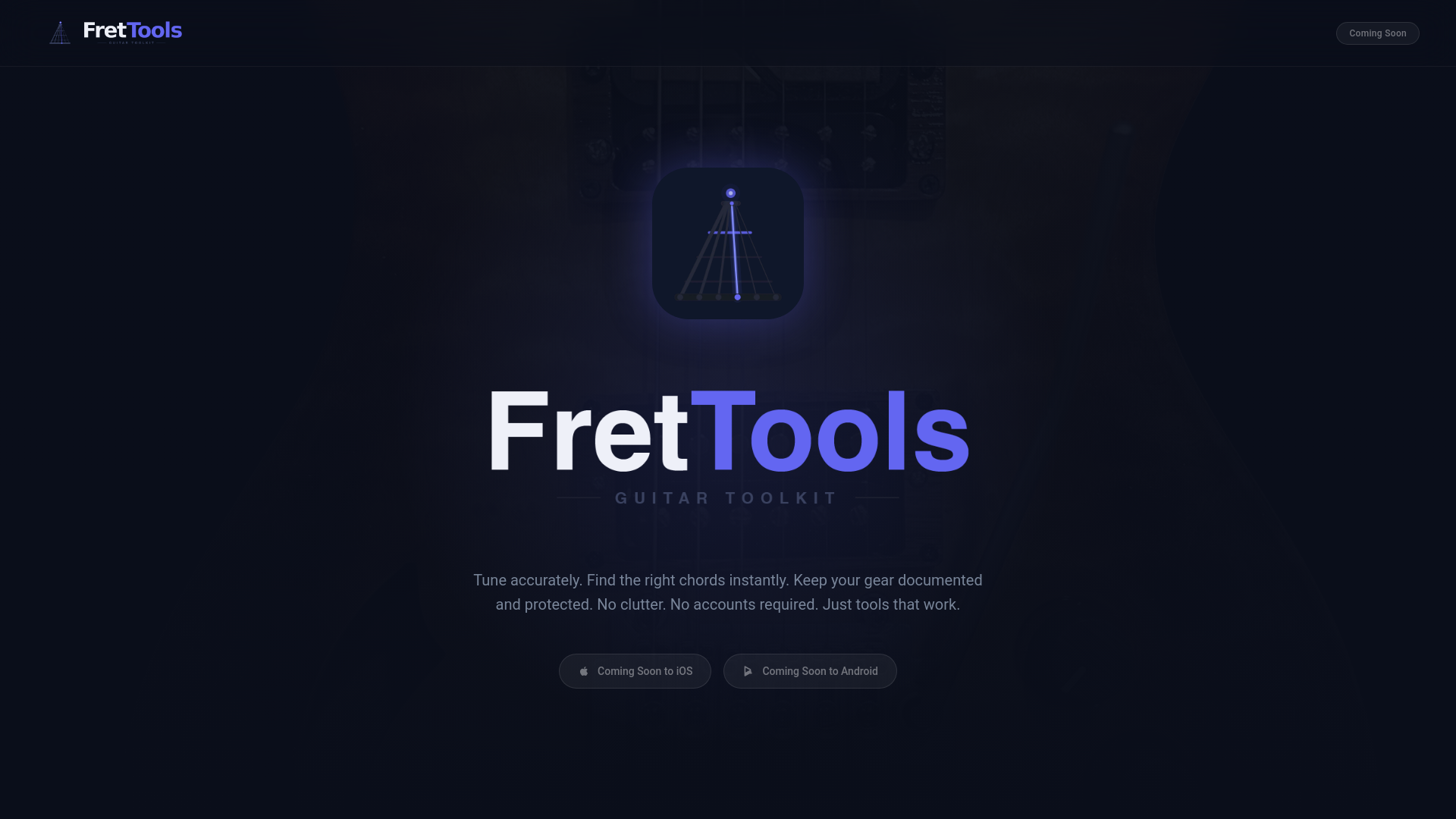 website screenshot of https://frettools.com