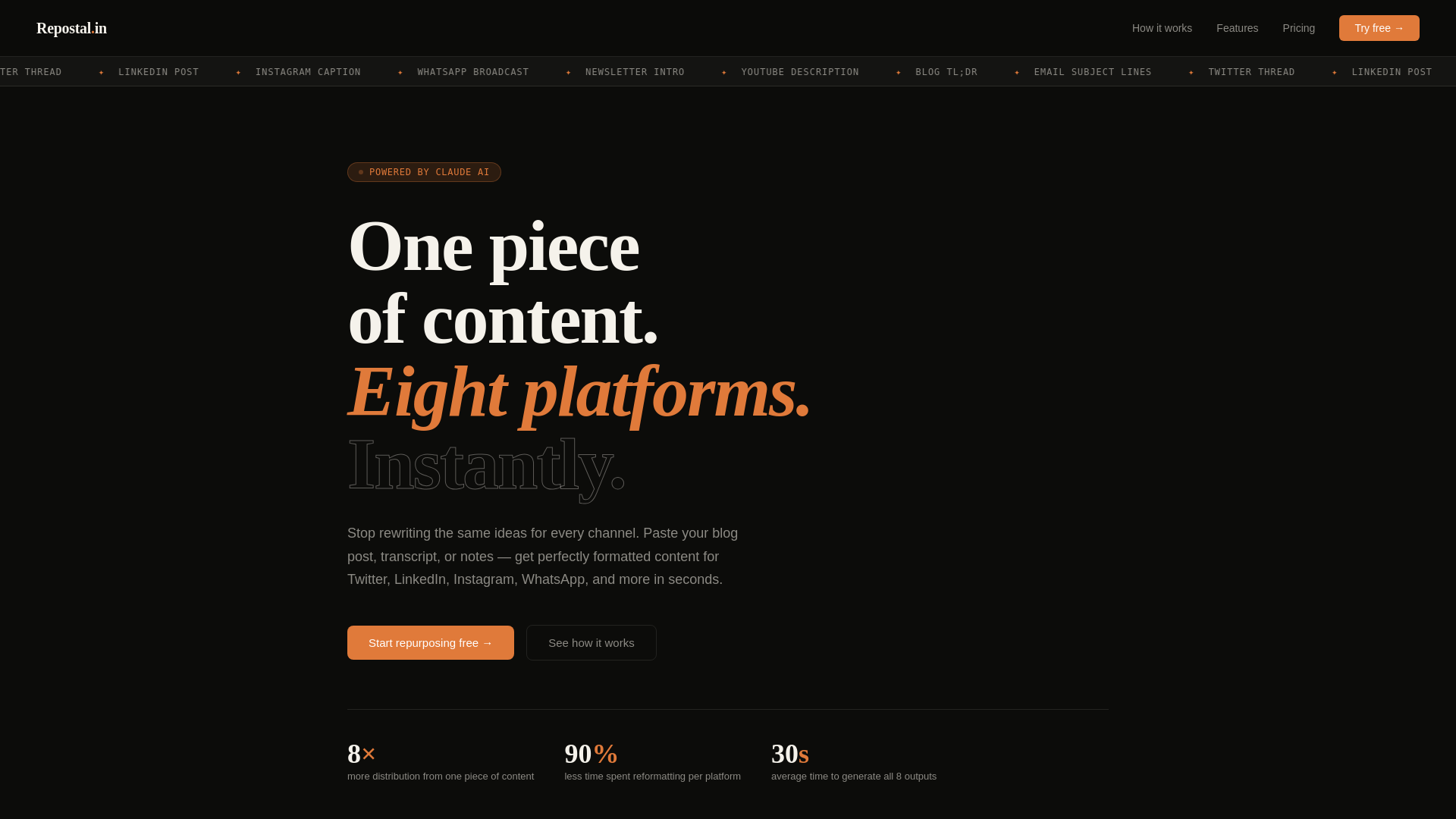 website screenshot of https://repostal.in