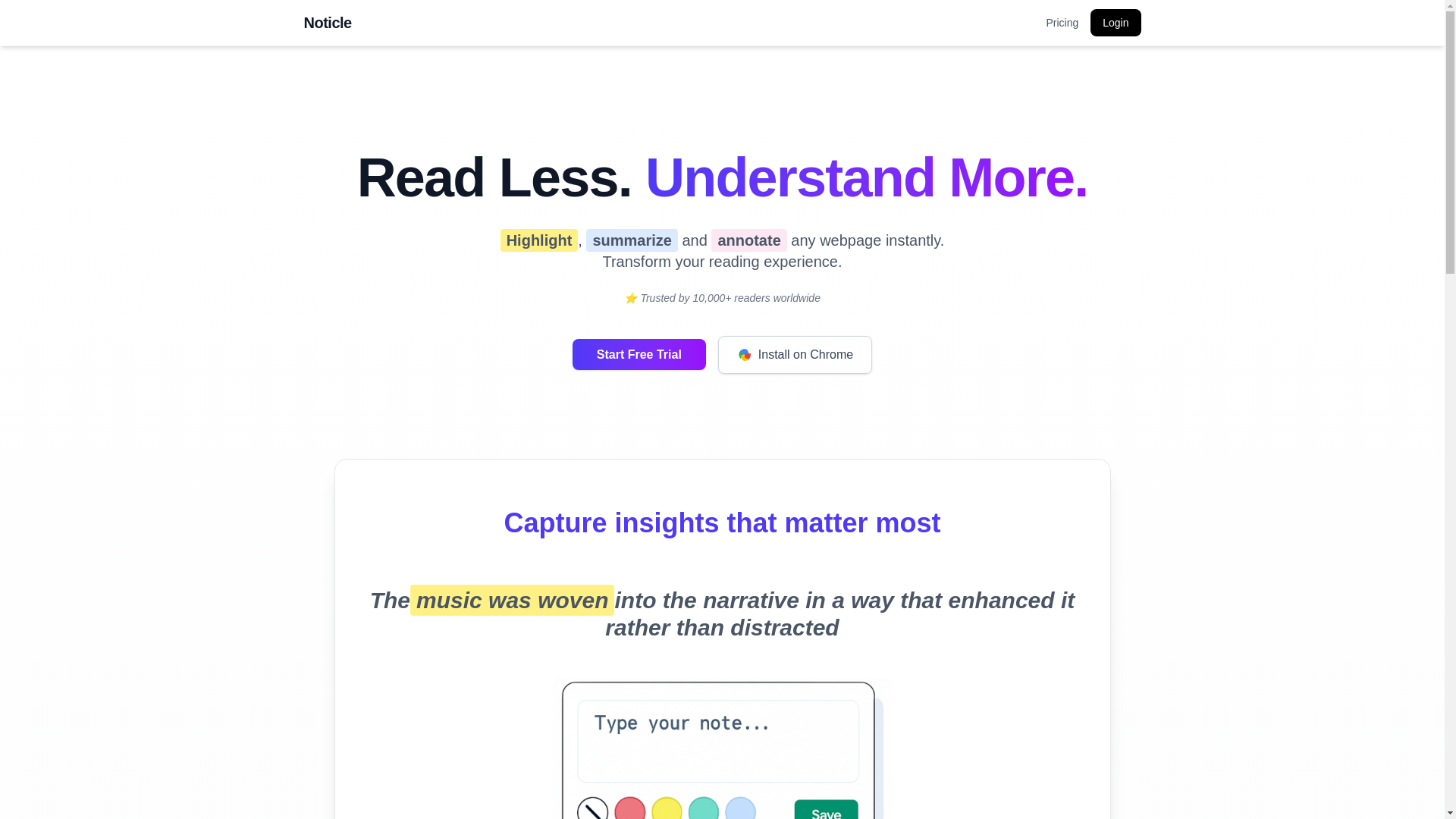 website screenshot of https://noticle.ai/