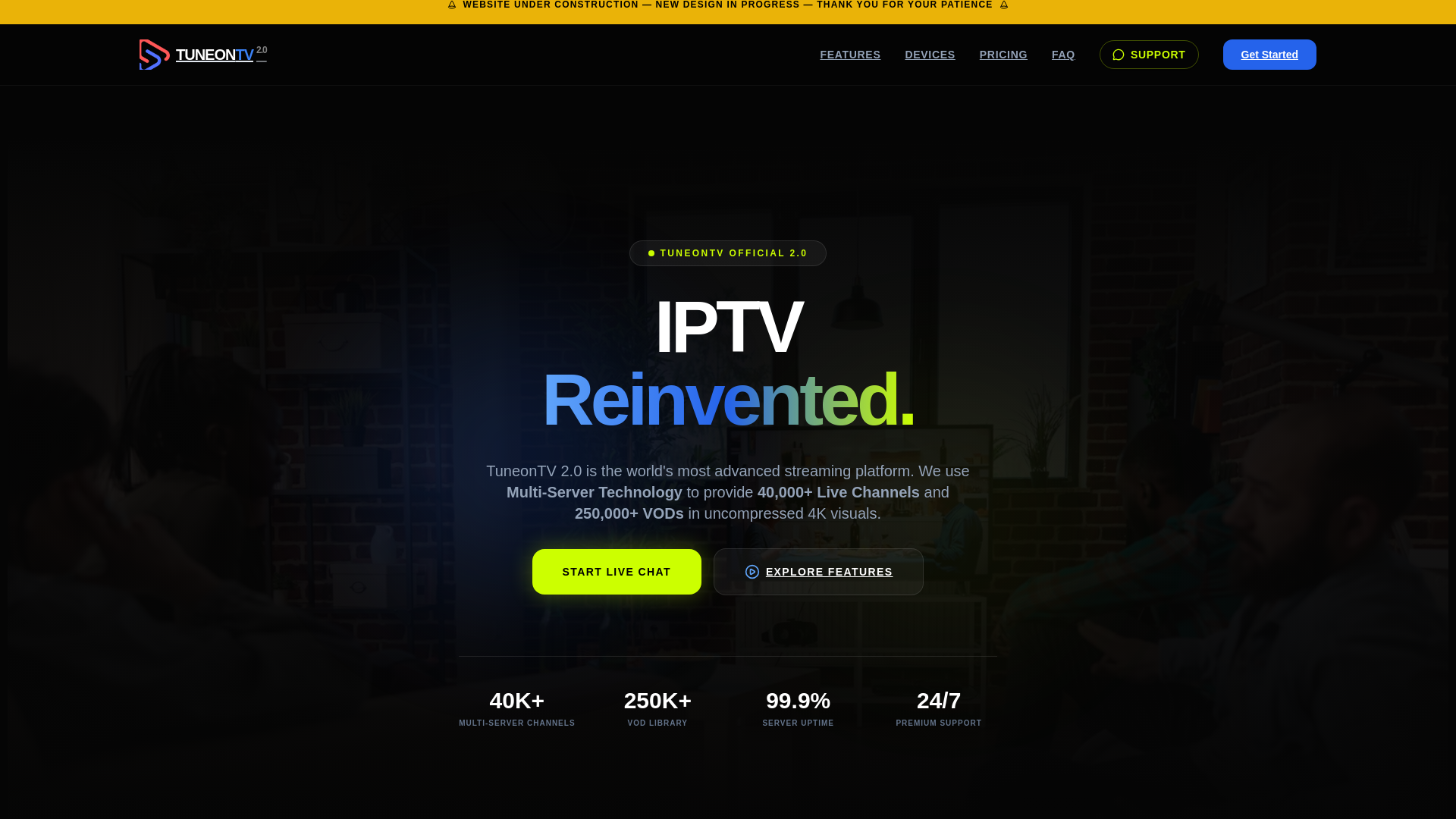 website screenshot of https://tuneontv.net/