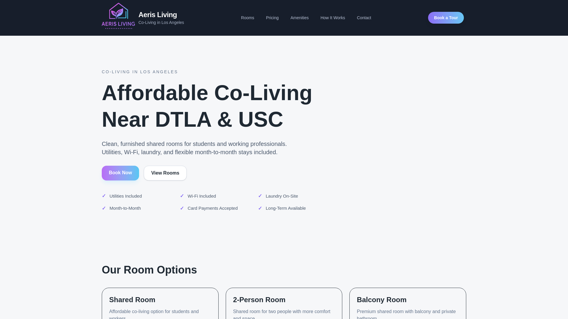 website screenshot of https://a-eris-living.org/