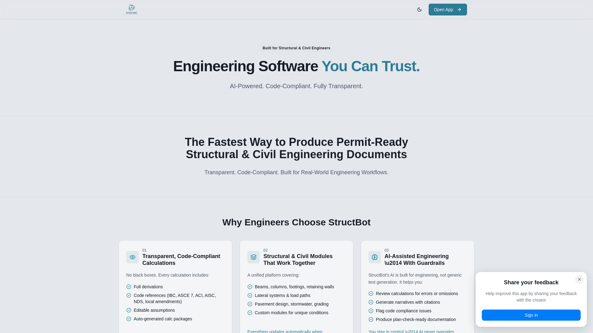 website screenshot of https://structbot.app/