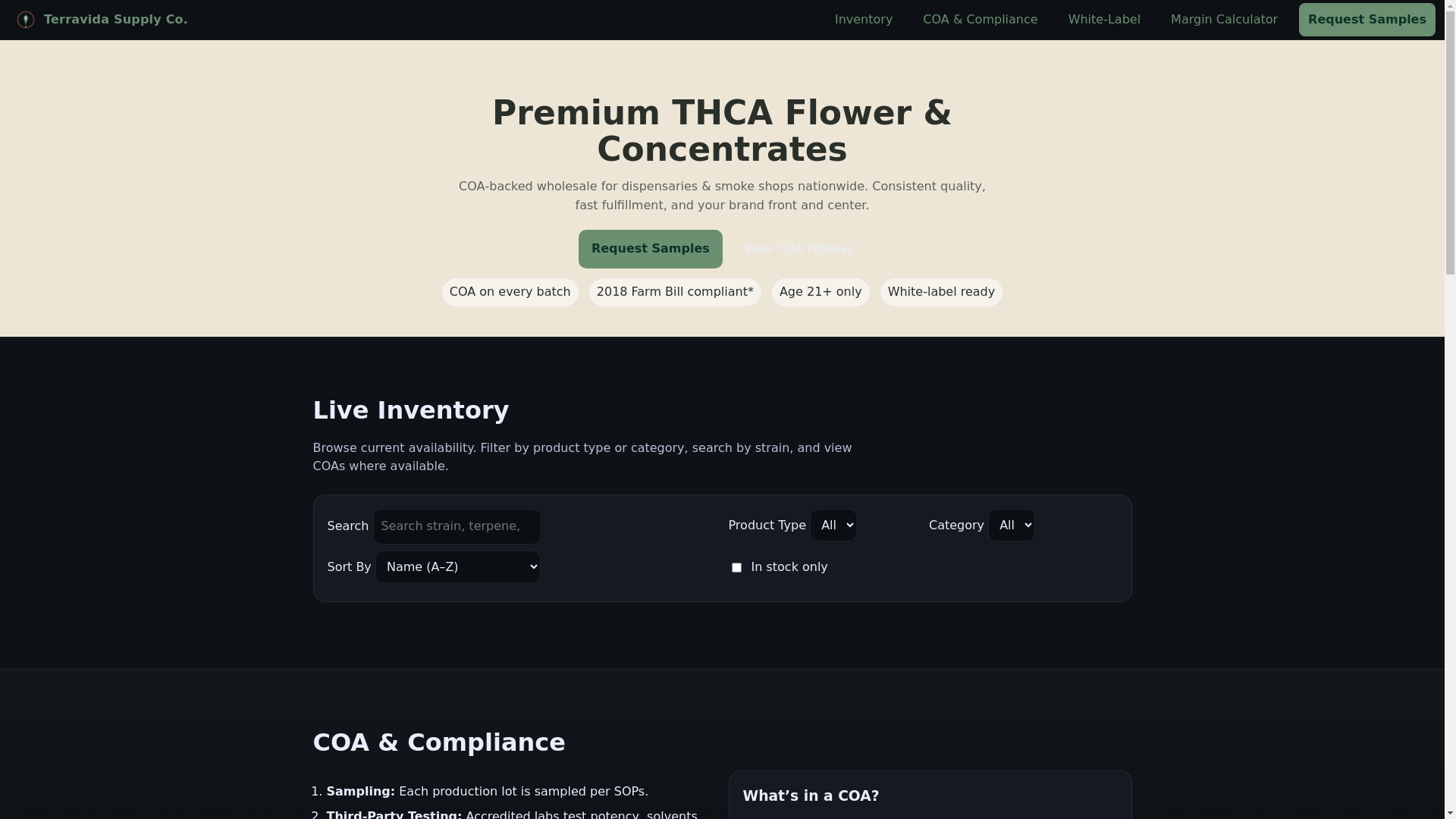 website screenshot of https://terravidasupplycompany.com/