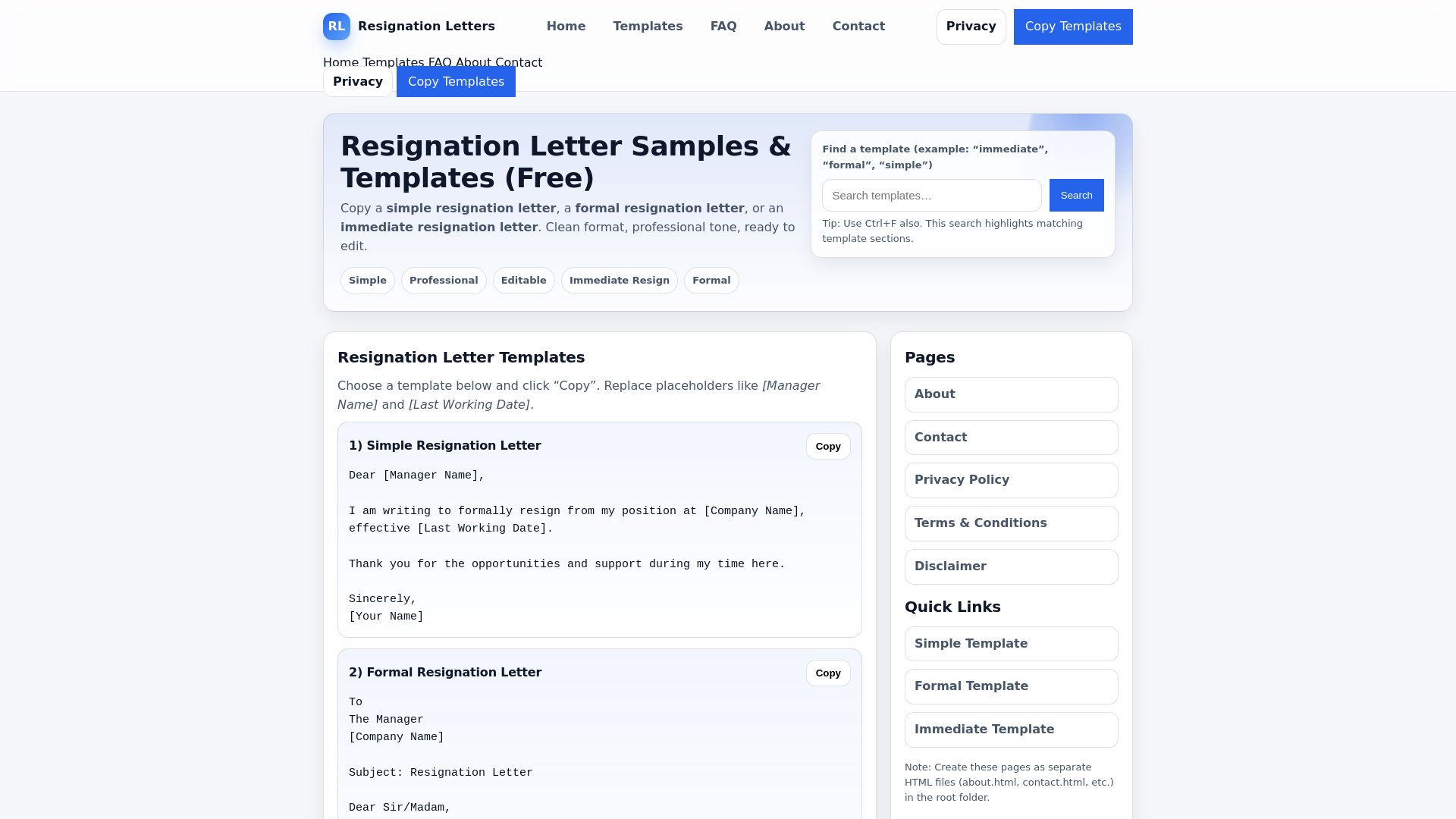 website screenshot of https://resignation-letter.pages.dev/