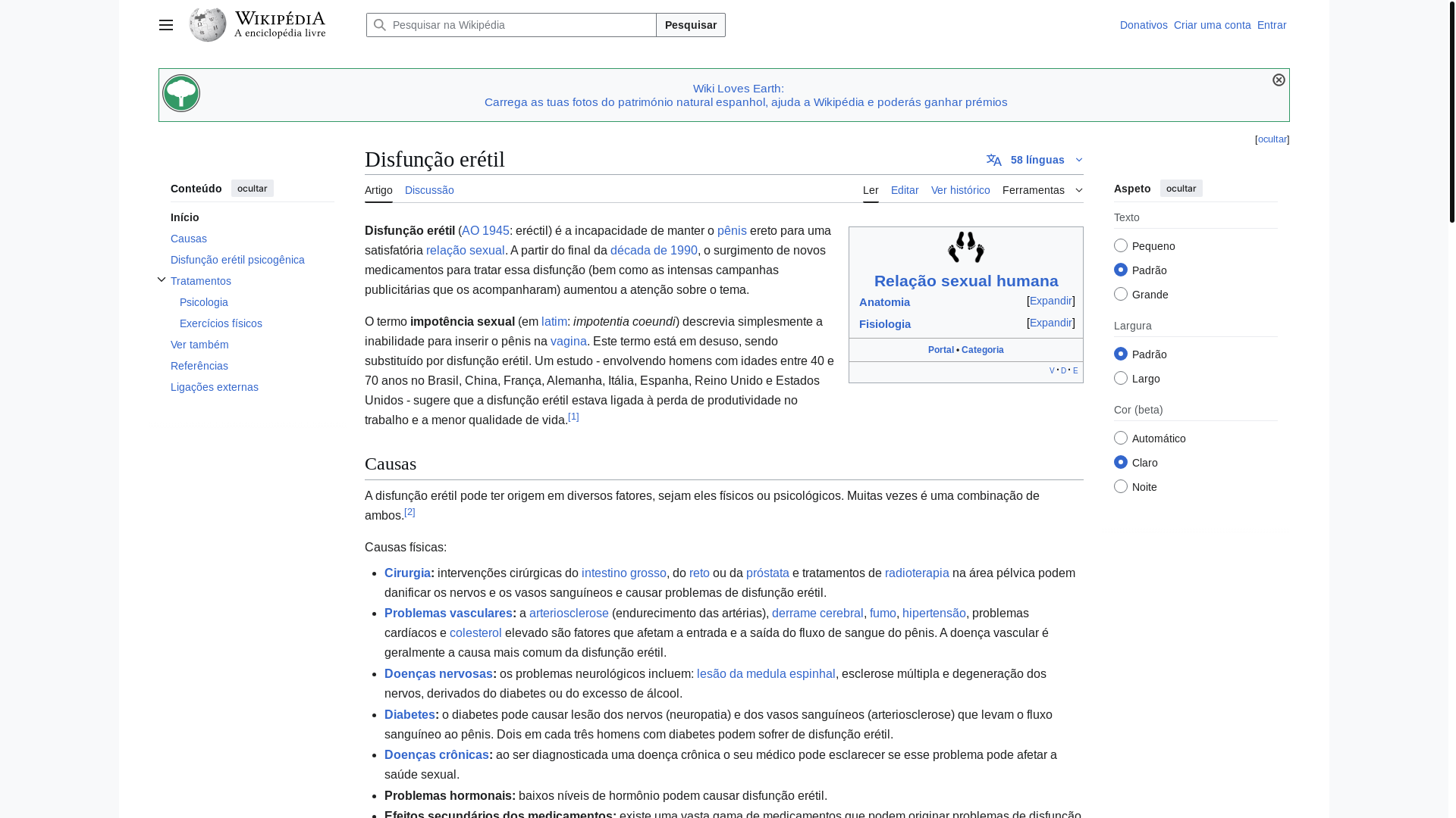 website screenshot of https://pt.wikipedia.org/w/index.php?title=Disfun%C3%A7%C3%A3o_er%C3%A9til