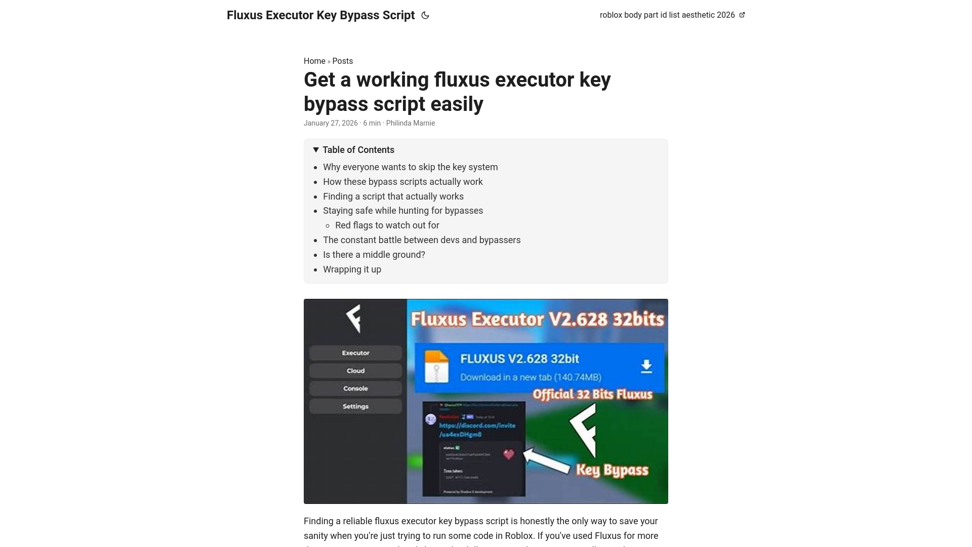 website screenshot of https://fluxus-executor-key-bypass-script.pages.dev/