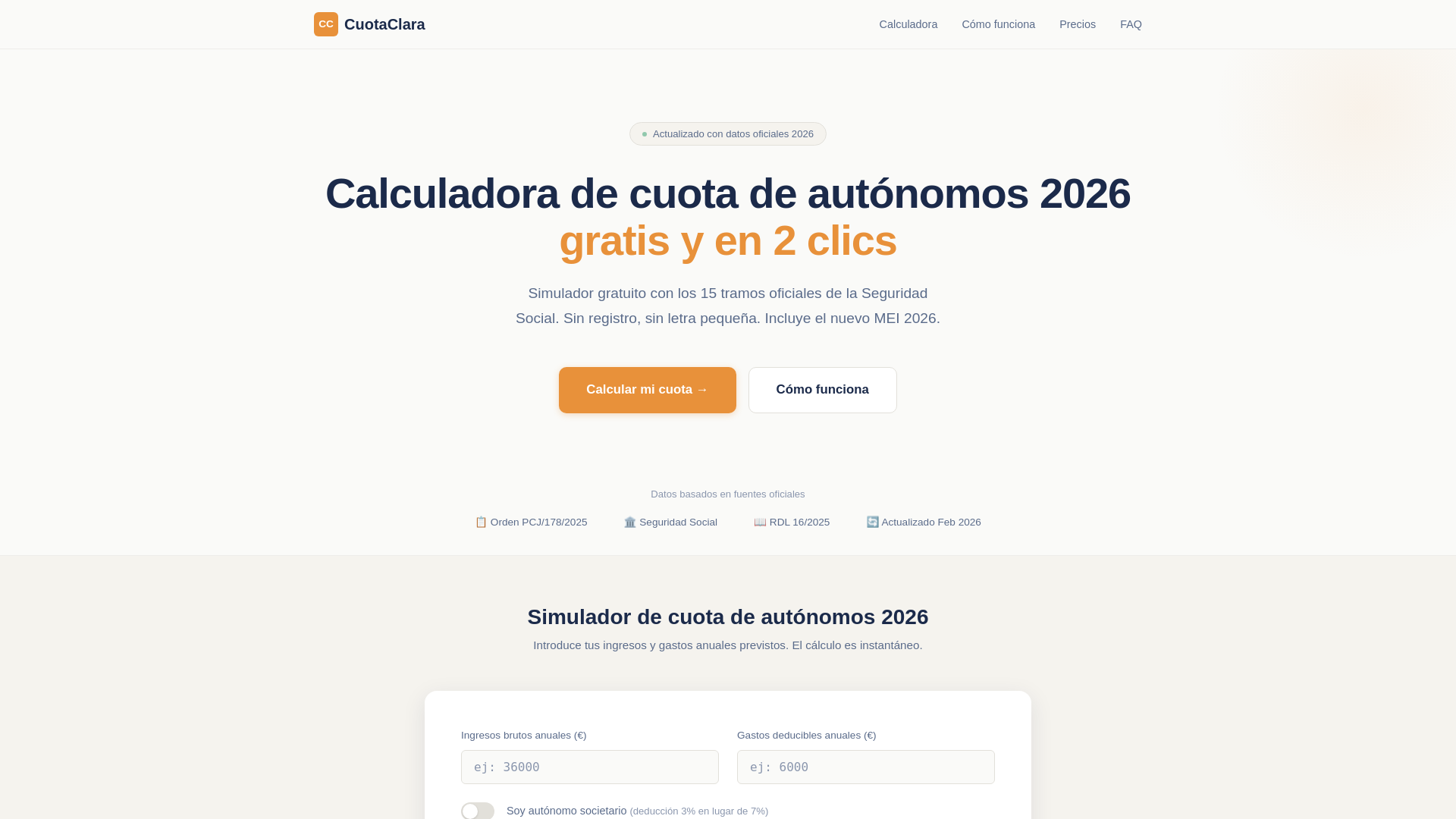 website screenshot of https://cuotaclara.es/