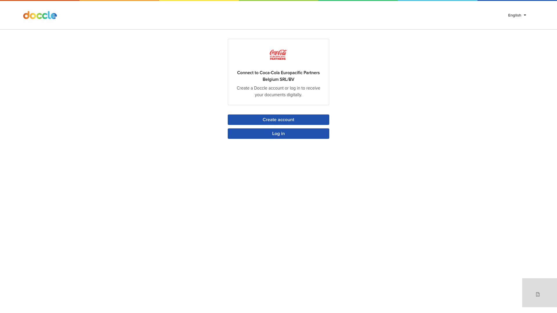 website screenshot of https://launch.doccle.be/connect?senderName=cocacola