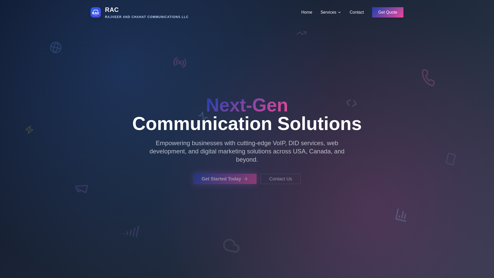 website screenshot of https://raccommunications.co/