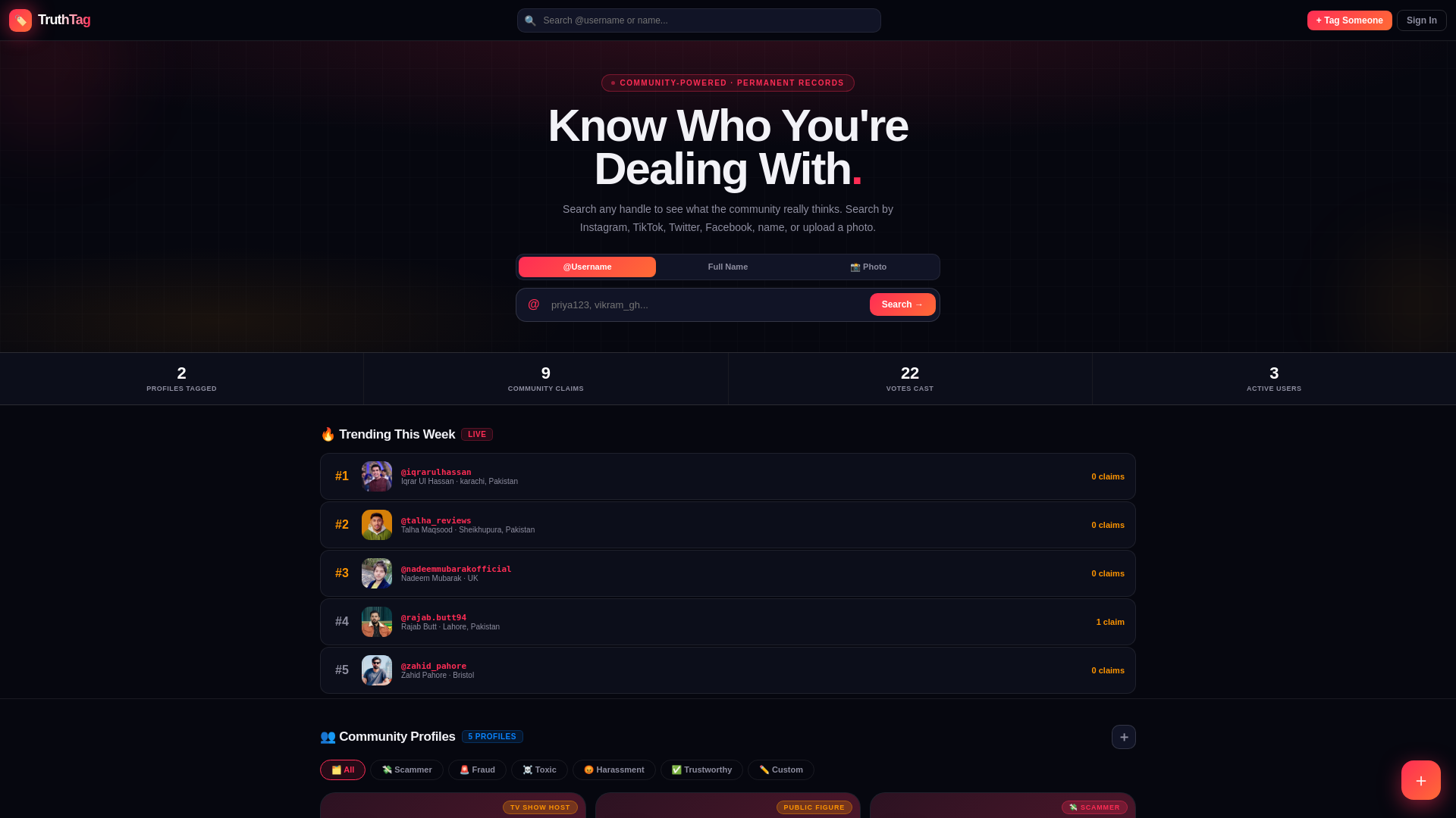 website screenshot of https://truthtag.info/