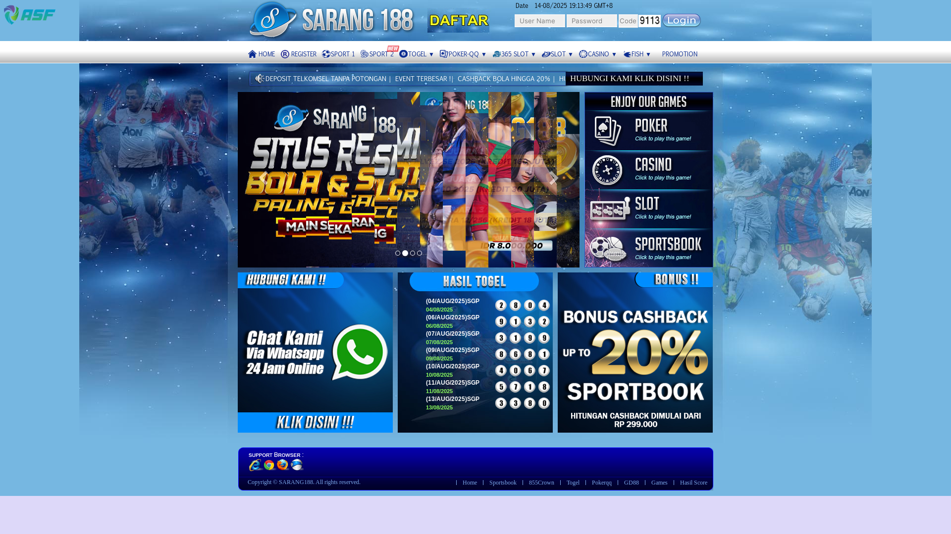 website screenshot of https://sarangklik8.pro/