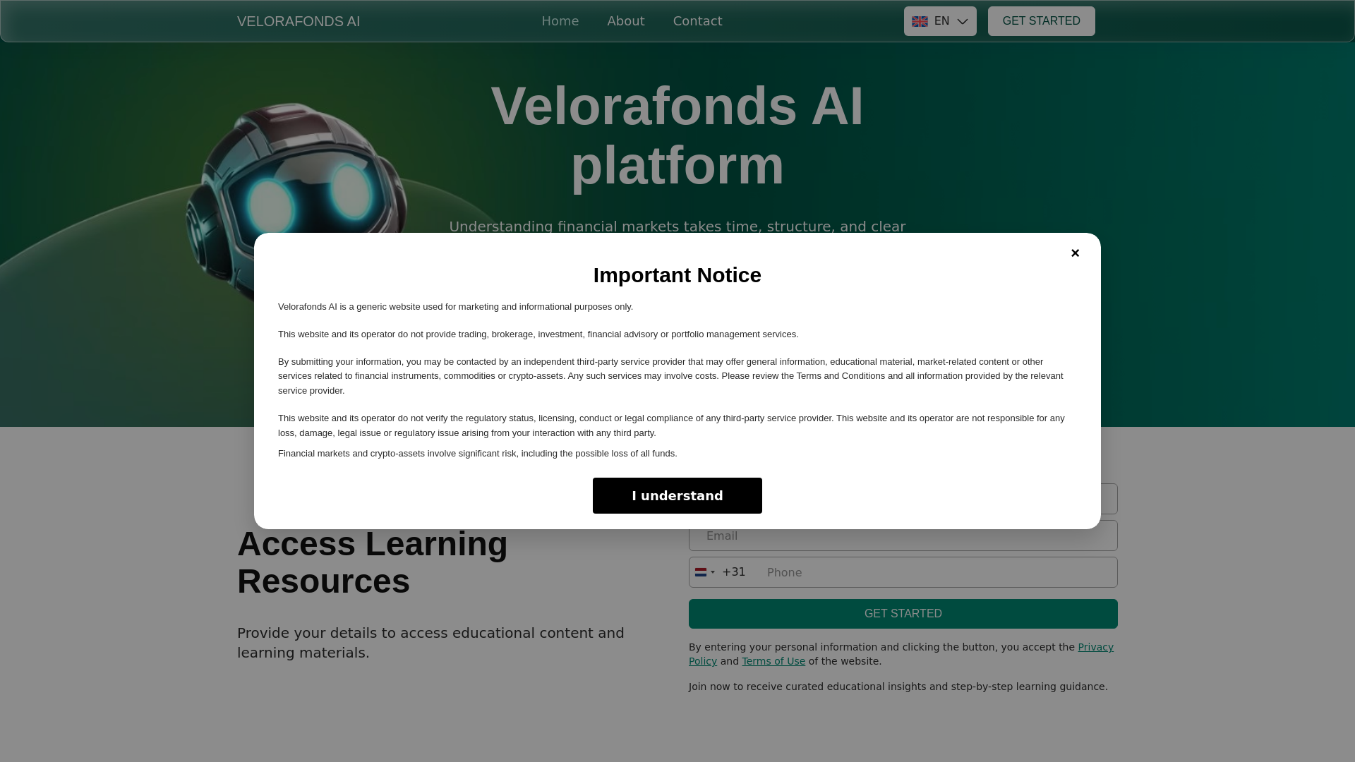 website screenshot of https://velorafondsai.live