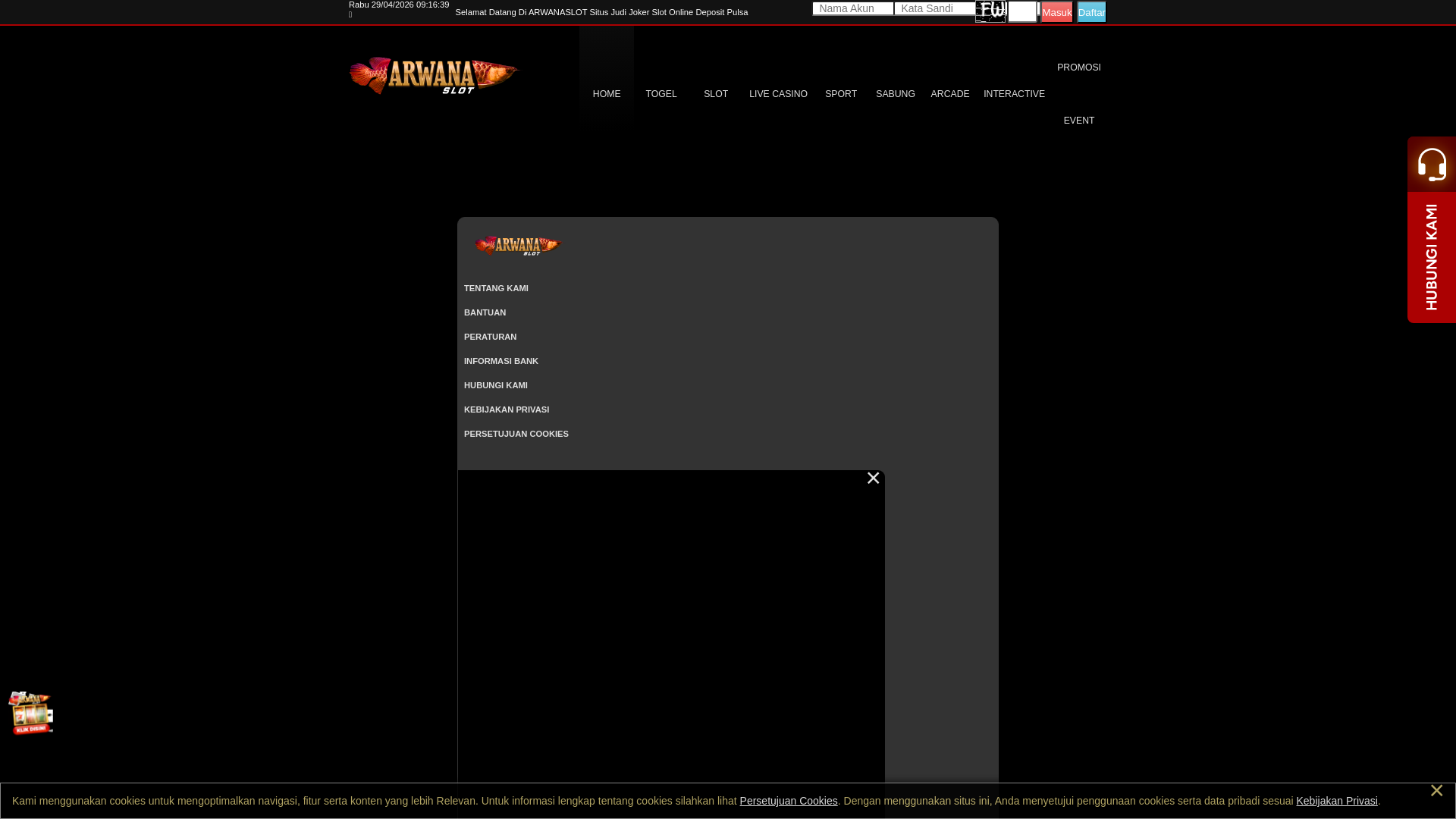 website screenshot of https://arwanaslot808.site/