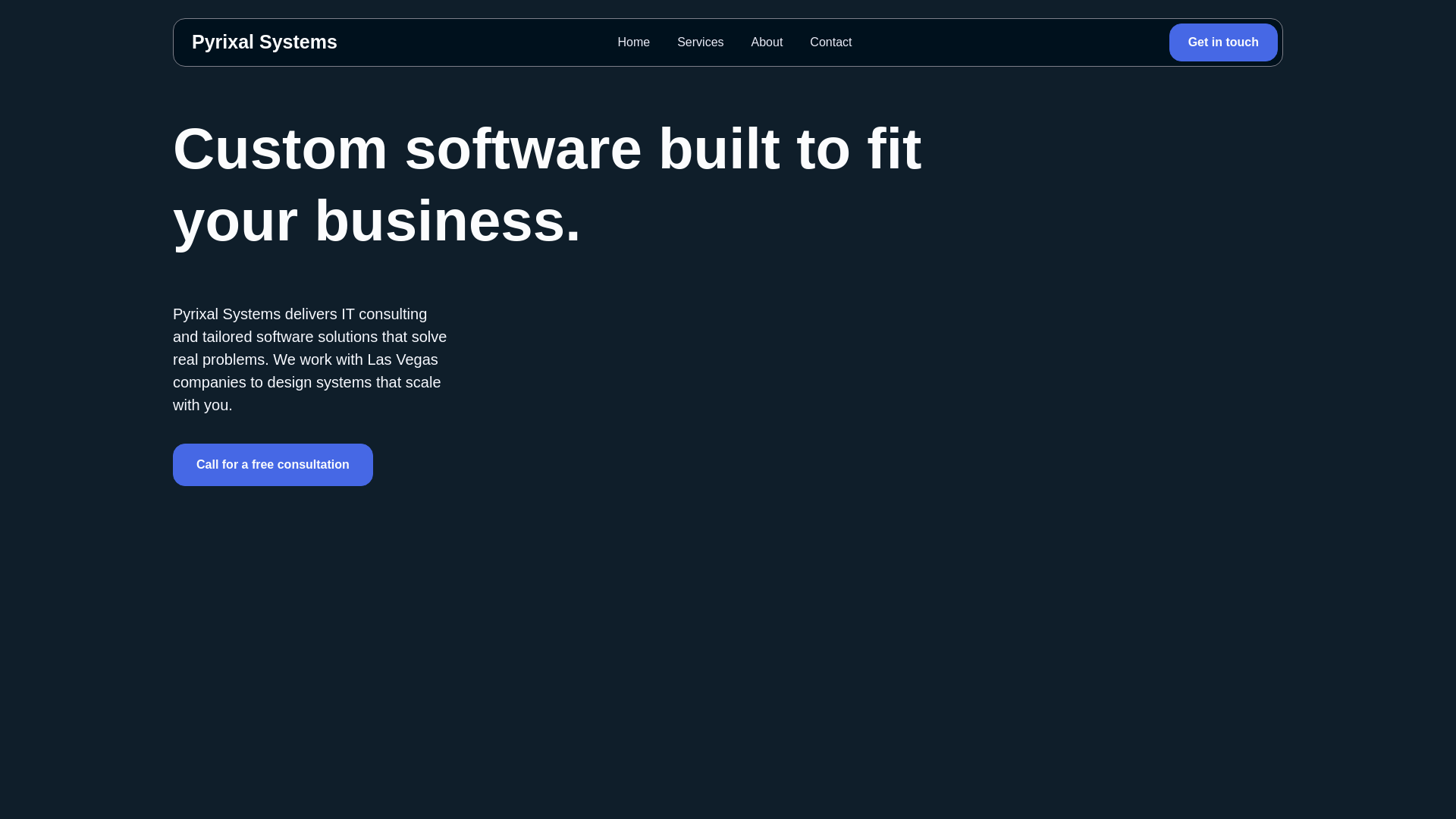 website screenshot of https://pyrixal-systems.com