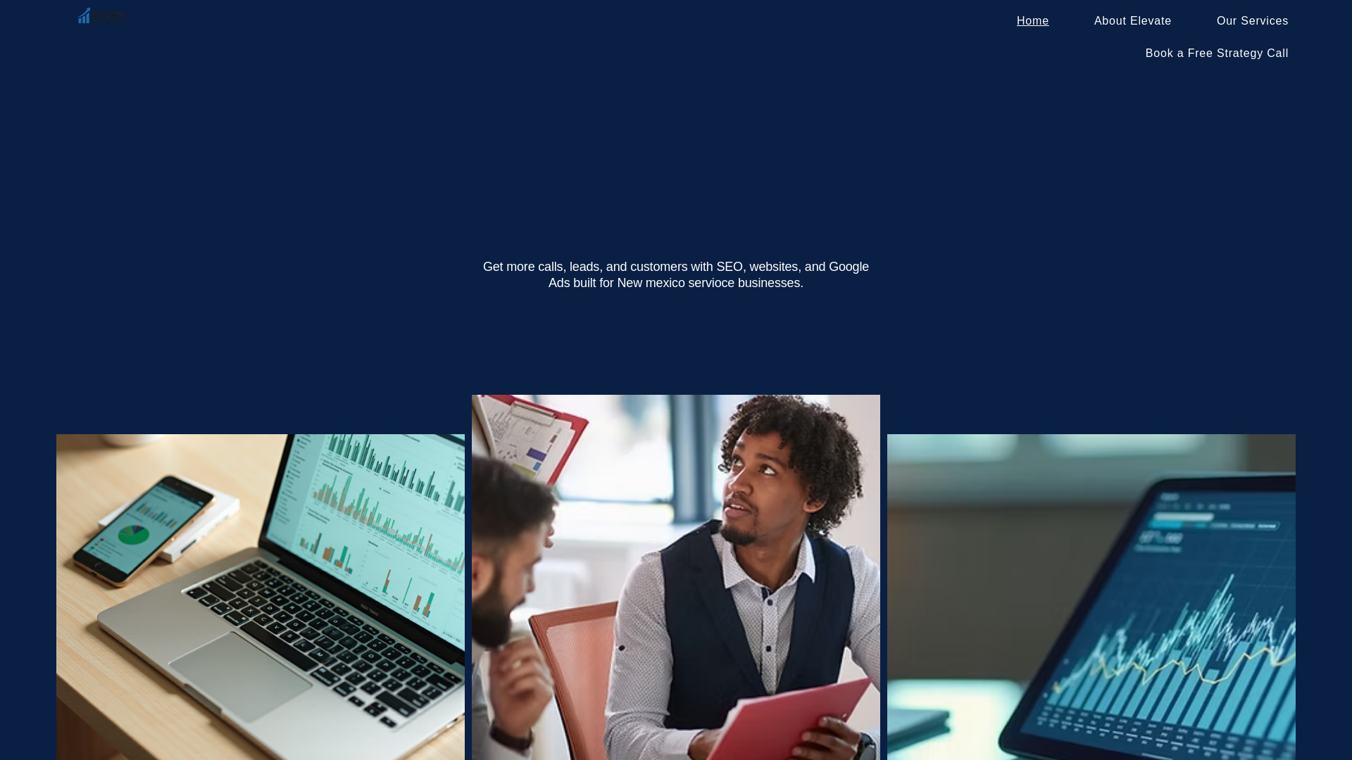 website screenshot of https://elevatemarketingnm90.com/