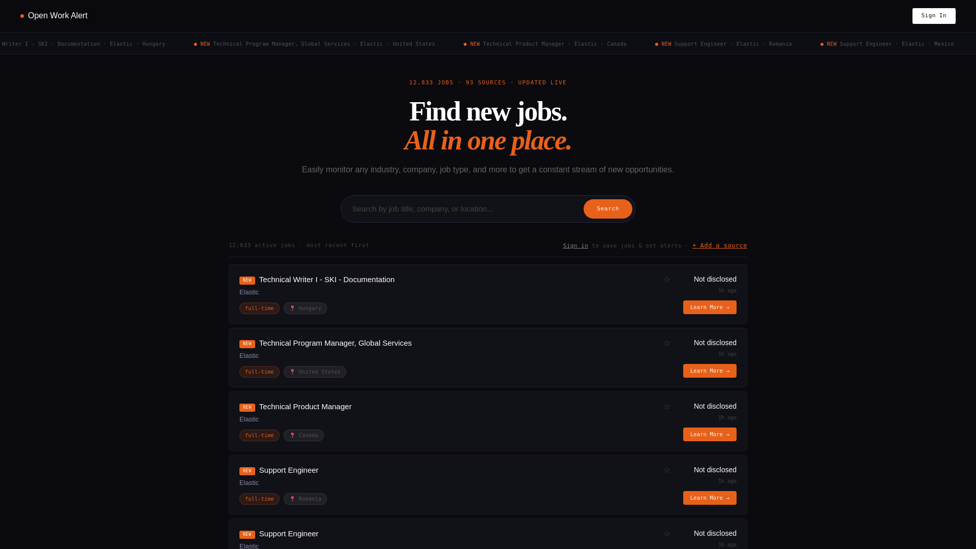 website screenshot of https://openworkalert.com