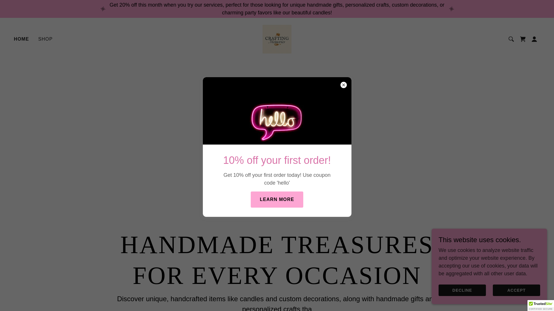 website screenshot of https://craftingmemories.shop
