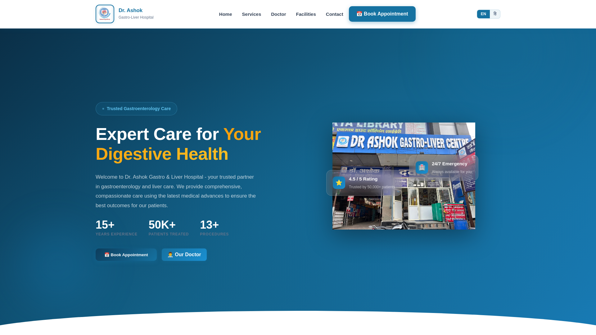 website screenshot of https://drashokgastroliverhospital.com