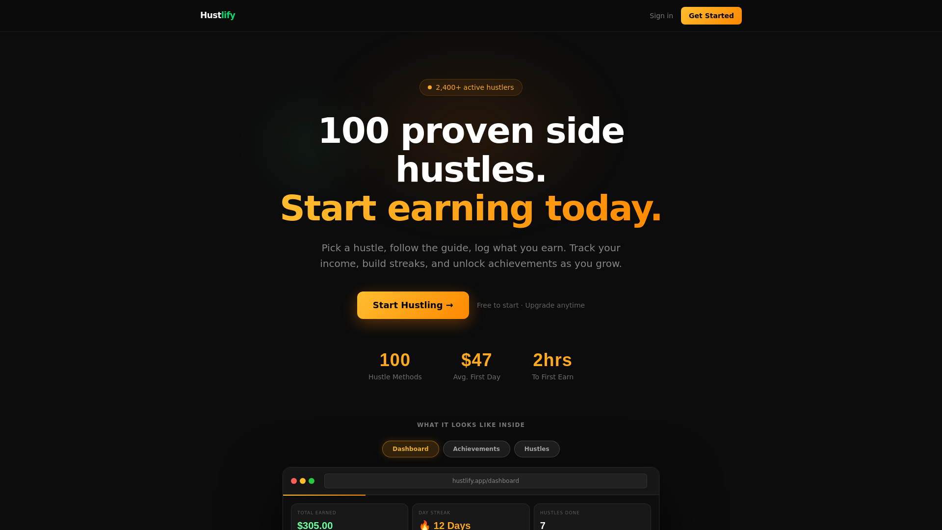 website screenshot of https://hustlify.app/